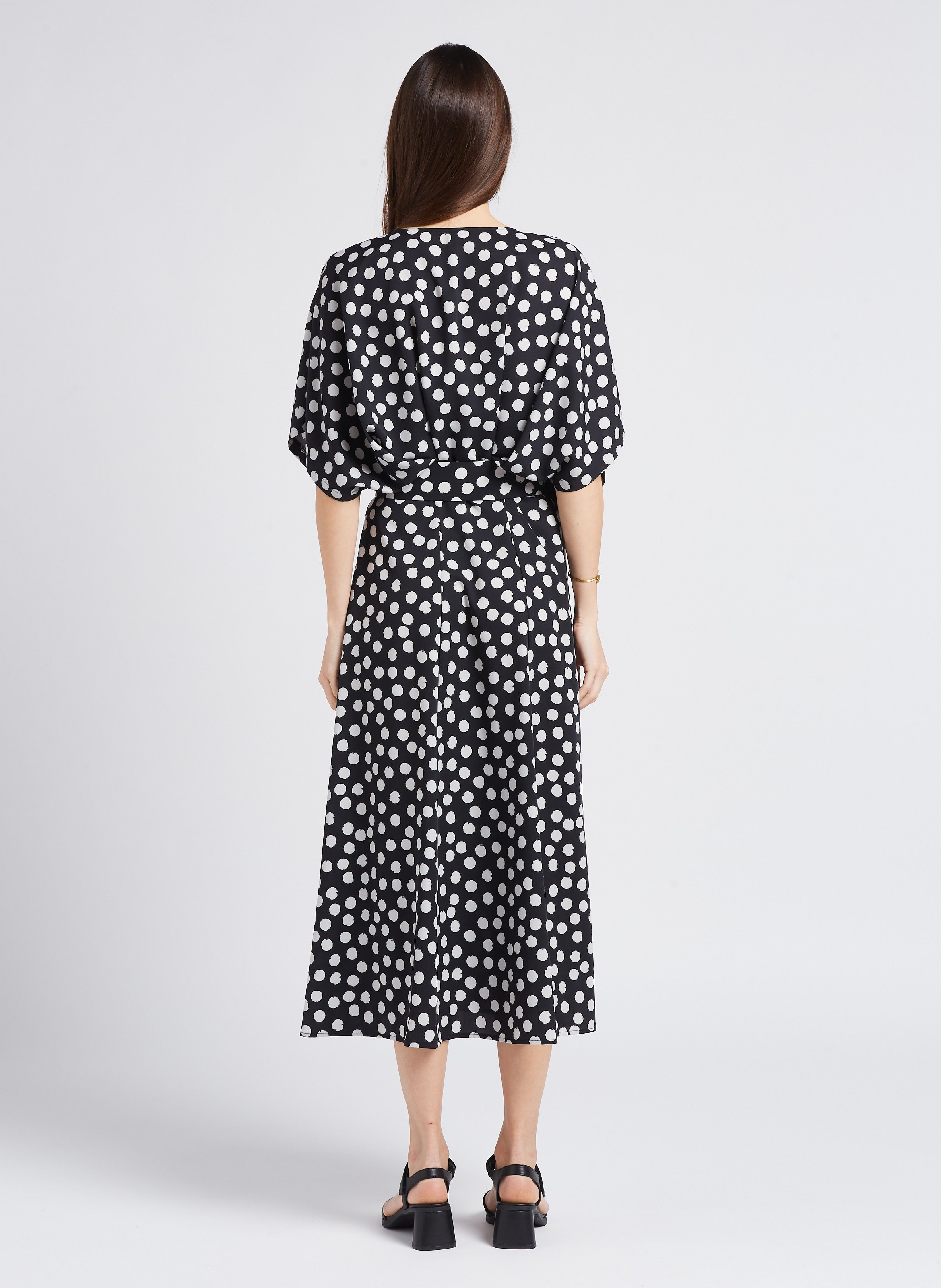 Long fitted polka-dot dress with batwing sleeves IMPERIAL Black