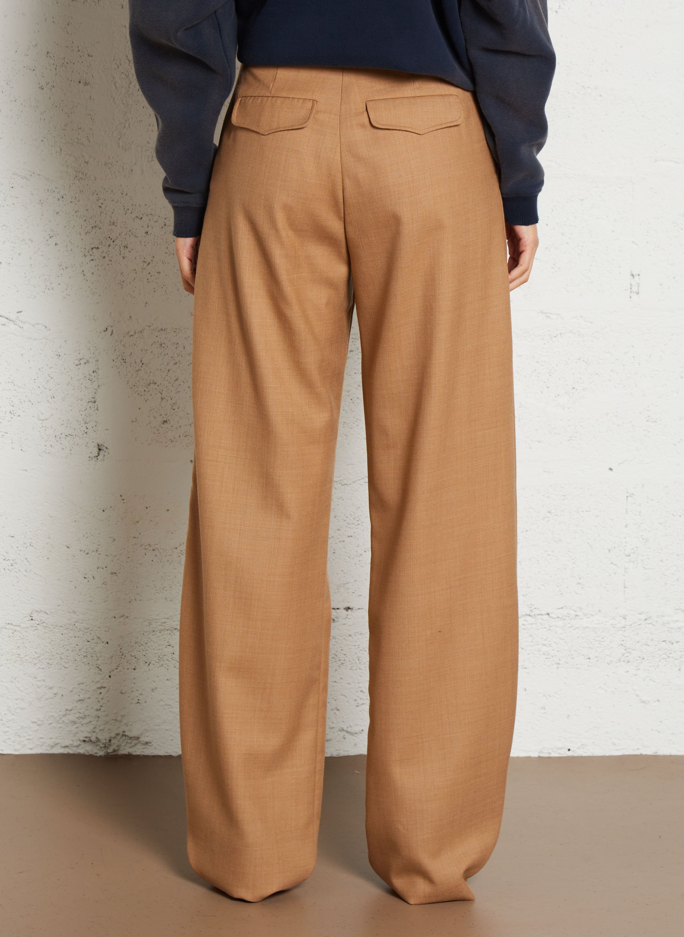 Wide-leg pleated wool-blend pants MARGAUX LONNBERG Brown