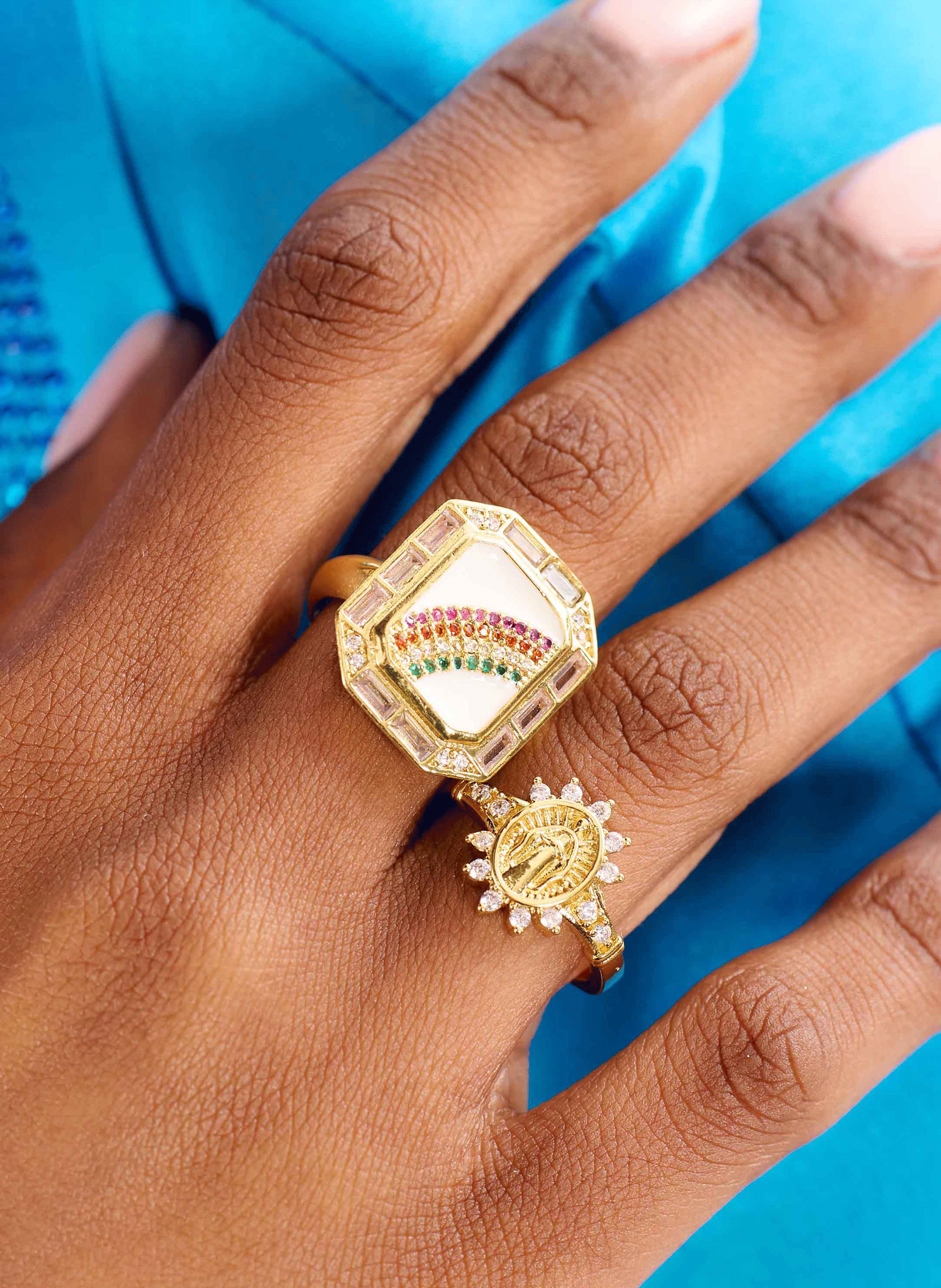 Adjustable ring with cabochon HIPANEMA White