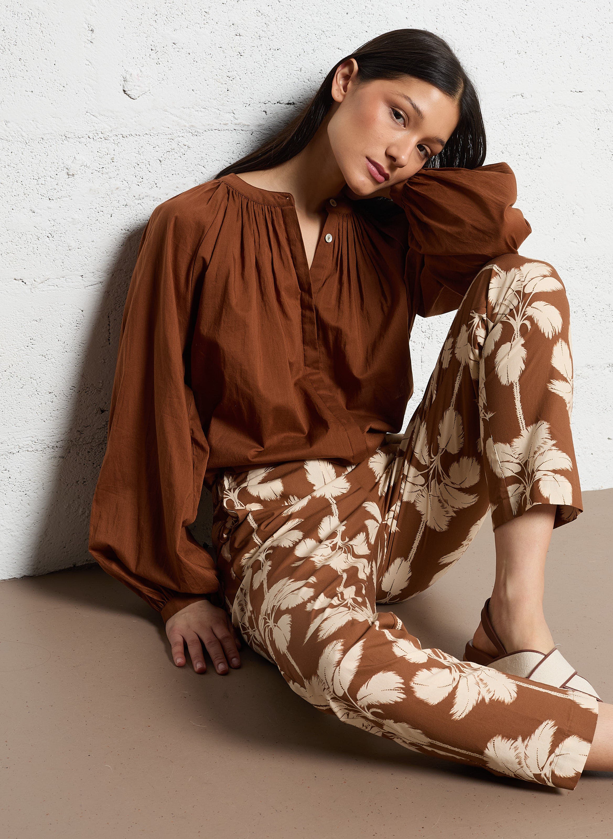 Pantalon droit en coton Marron