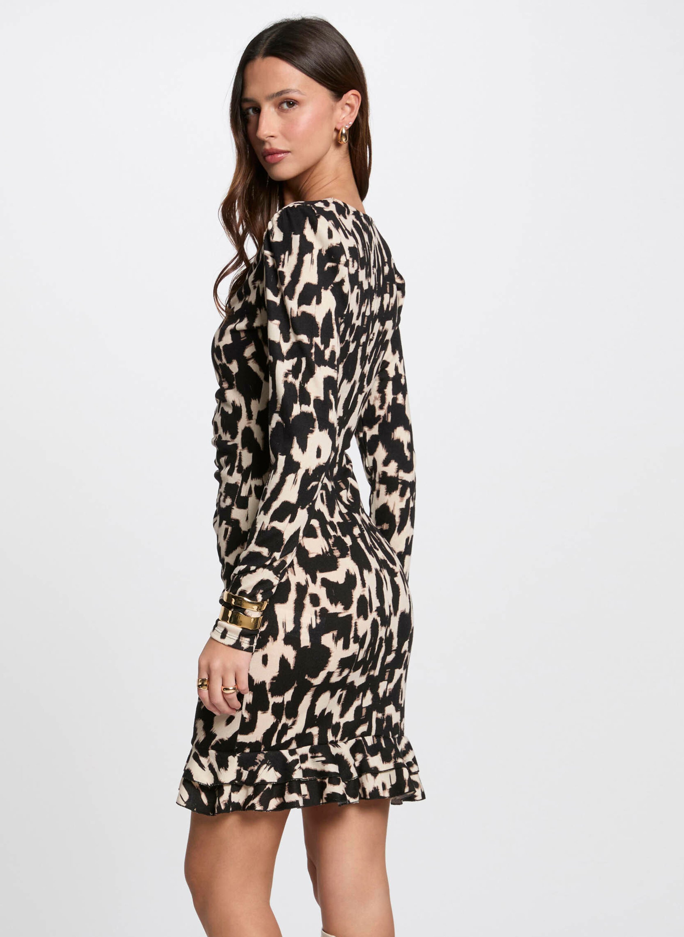 Robe courte col v à imprimé léopard MORGAN Multicolore