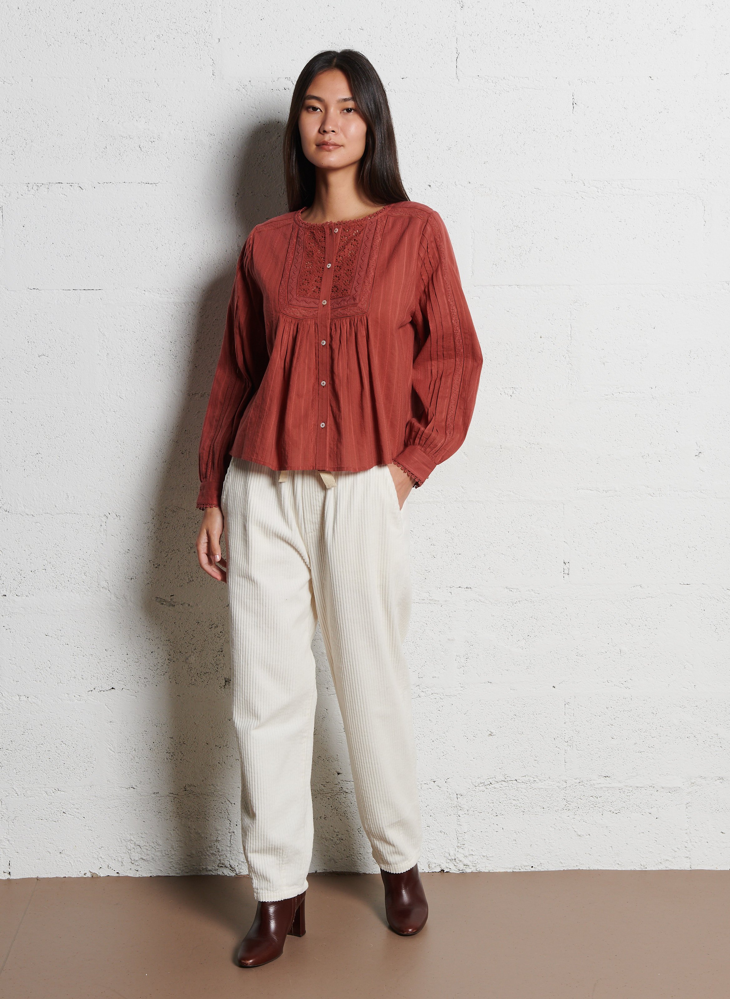 Rundhalsausschnitt-Bluse aus Baumwolle EMILE ET IDA Rot