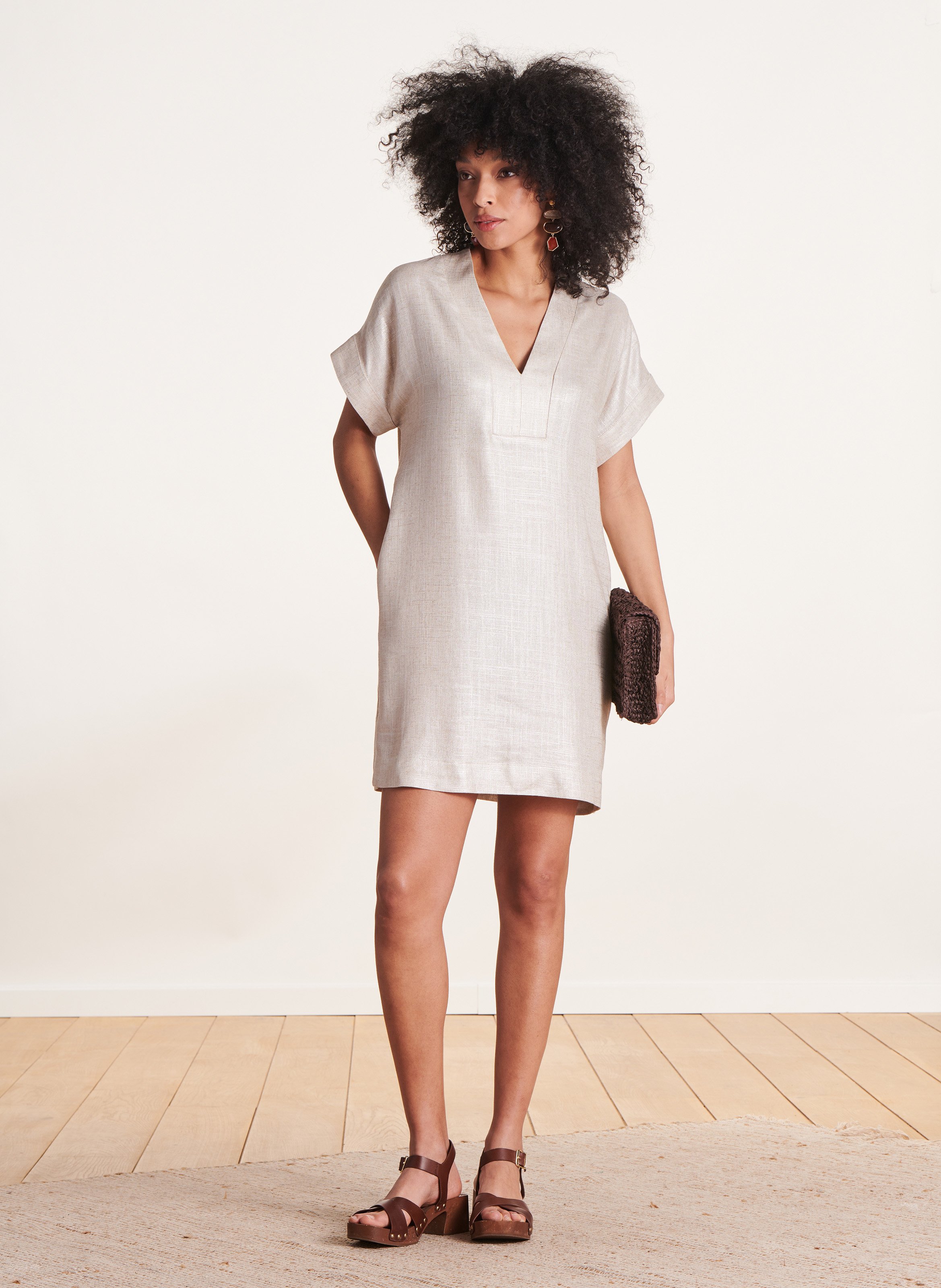 Korte jurk linnenblend Beige La fee maraboutee Dames Place