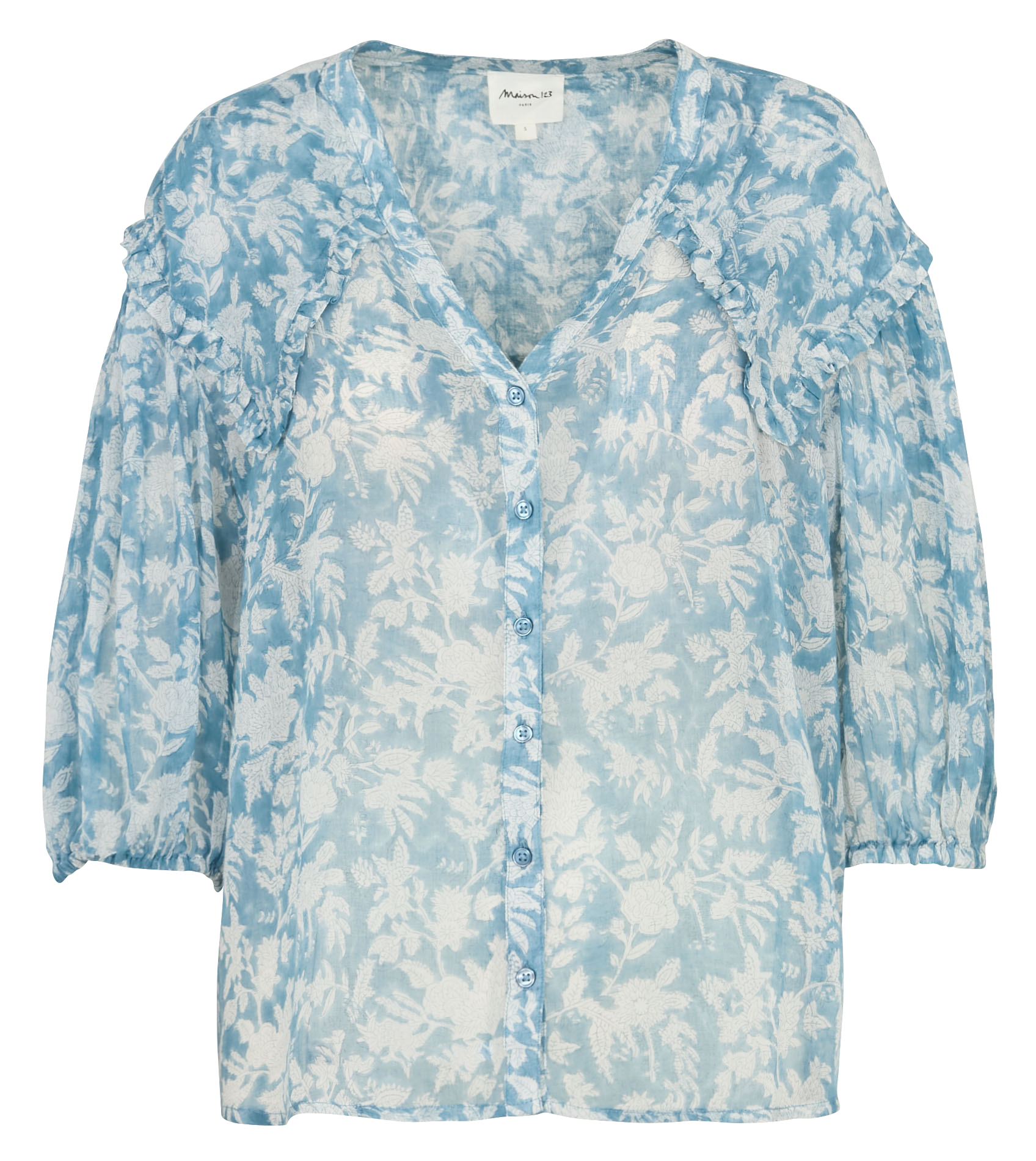 Cotton V-neck shirt MAISON 123 Blue