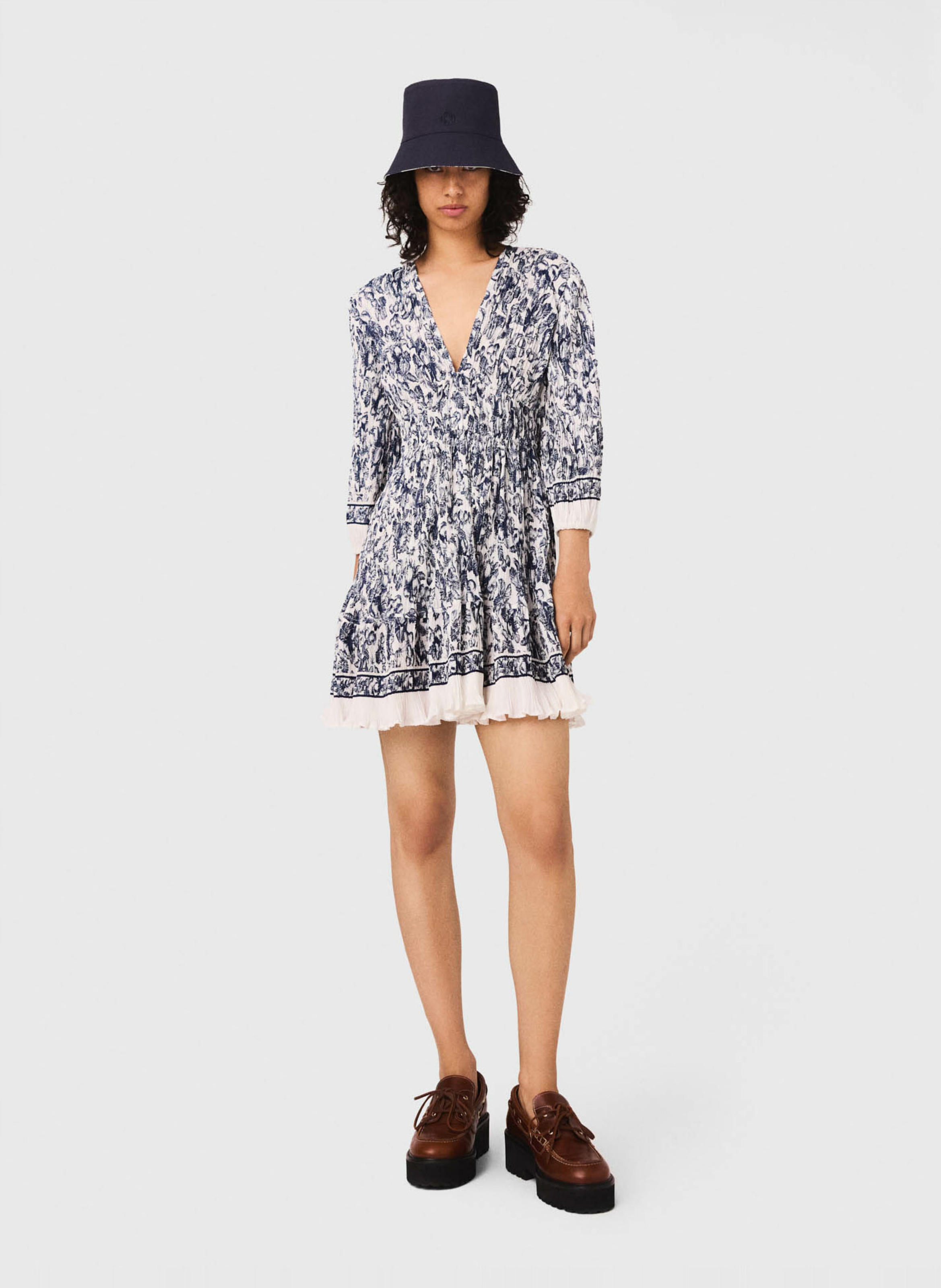 Short patterned V-neck dress MAJE Blue
