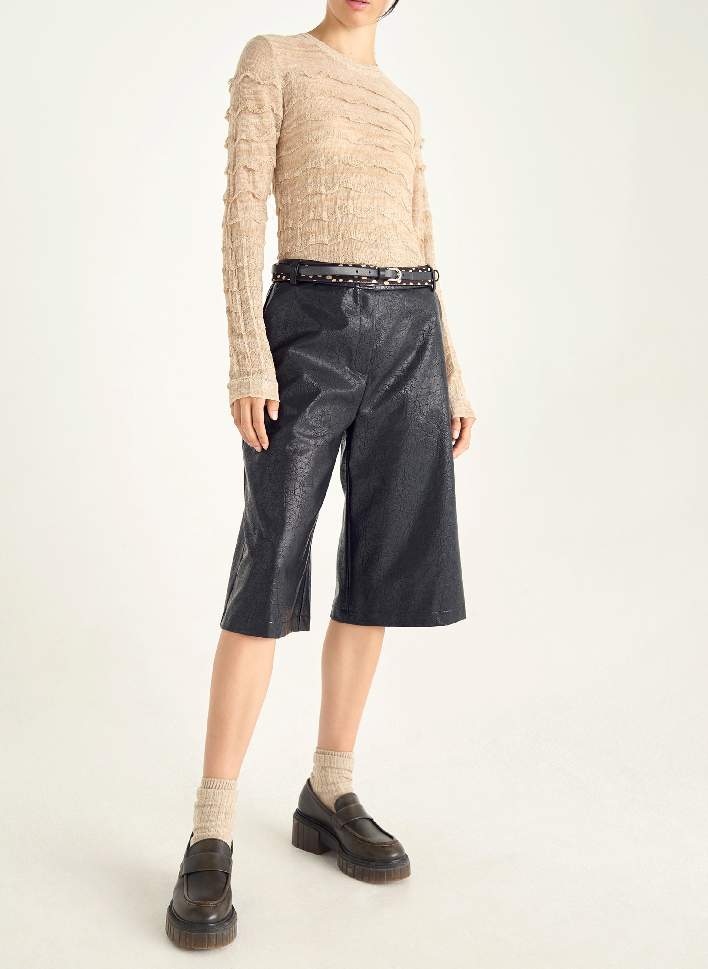 Bermuda large effet cuir vieilli COTELAC Noir