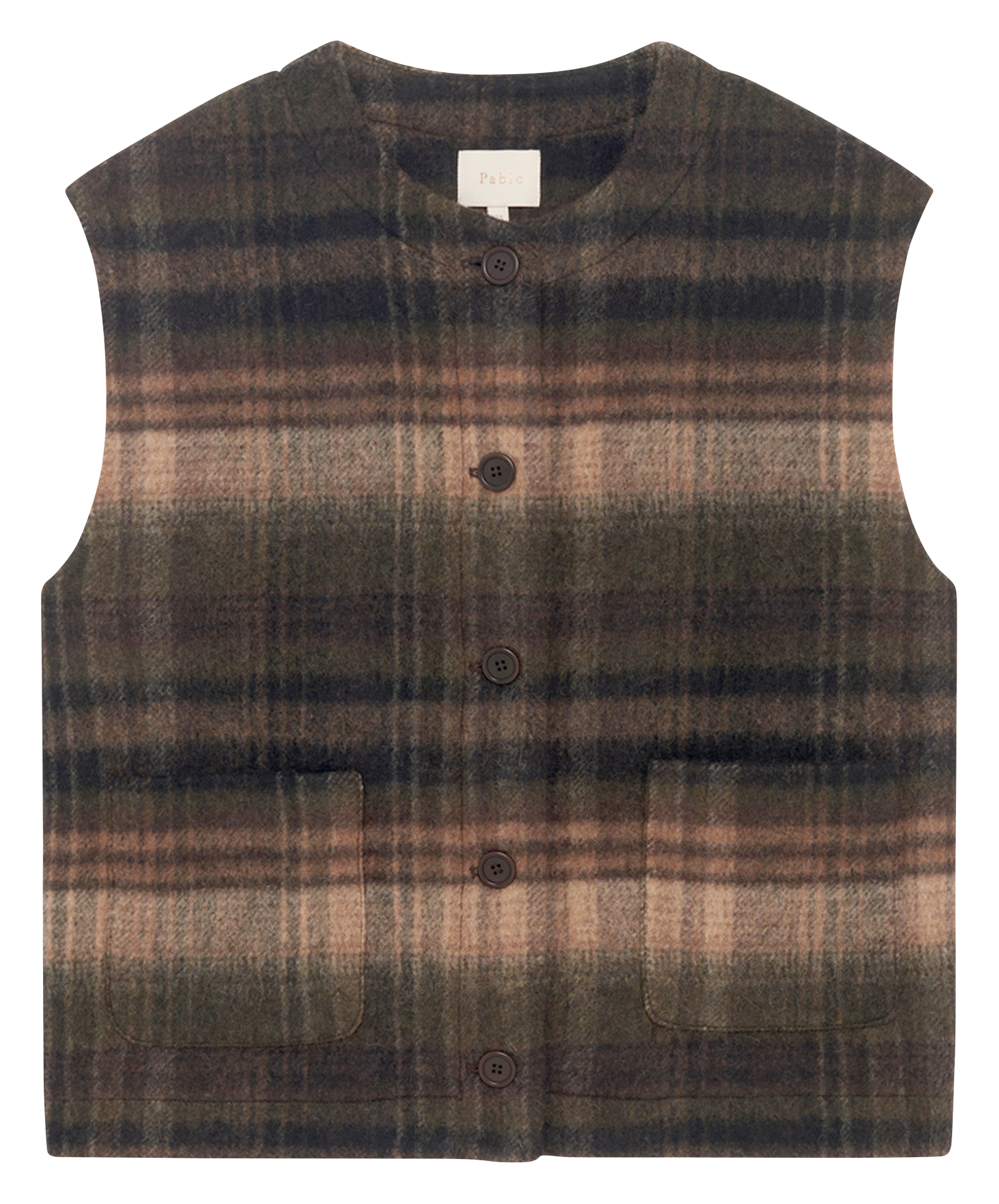 Geruit vest met ronde hals | wolblend PABLO Groen