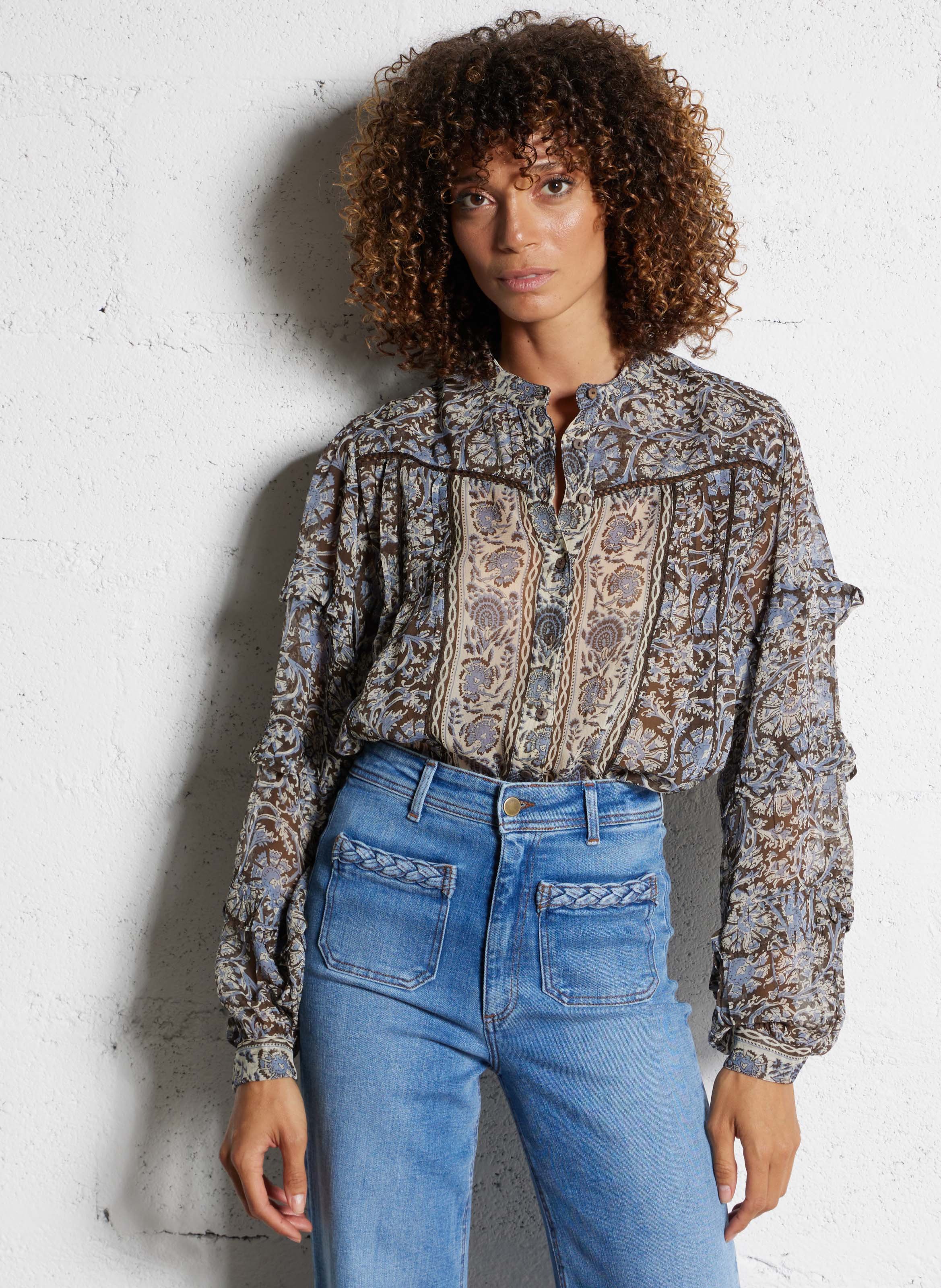 Floral print round-neck blouse MAISON HOTEL Blue