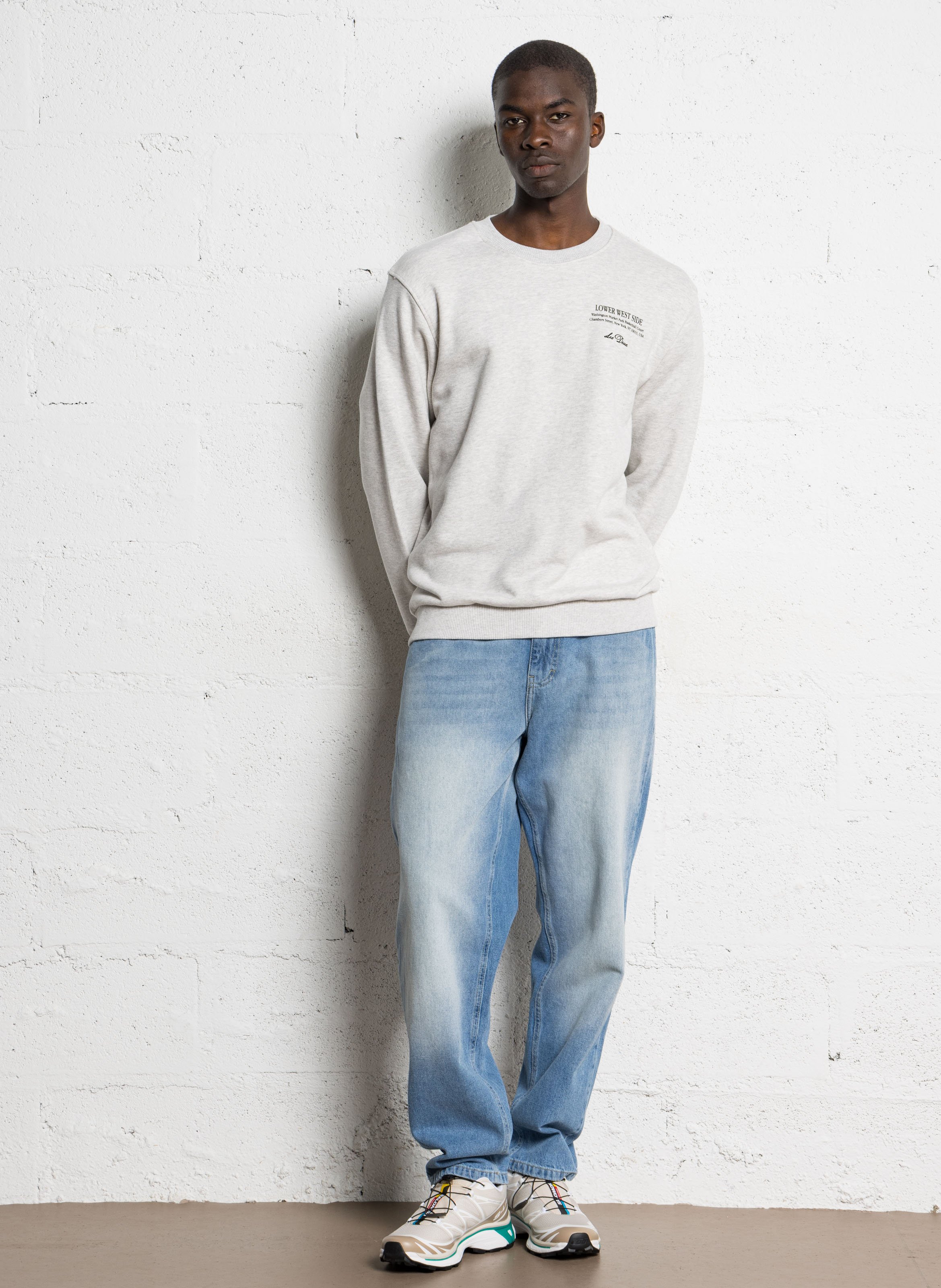 Rechte gemêleerde katoenen trui LES DEUX Grijs