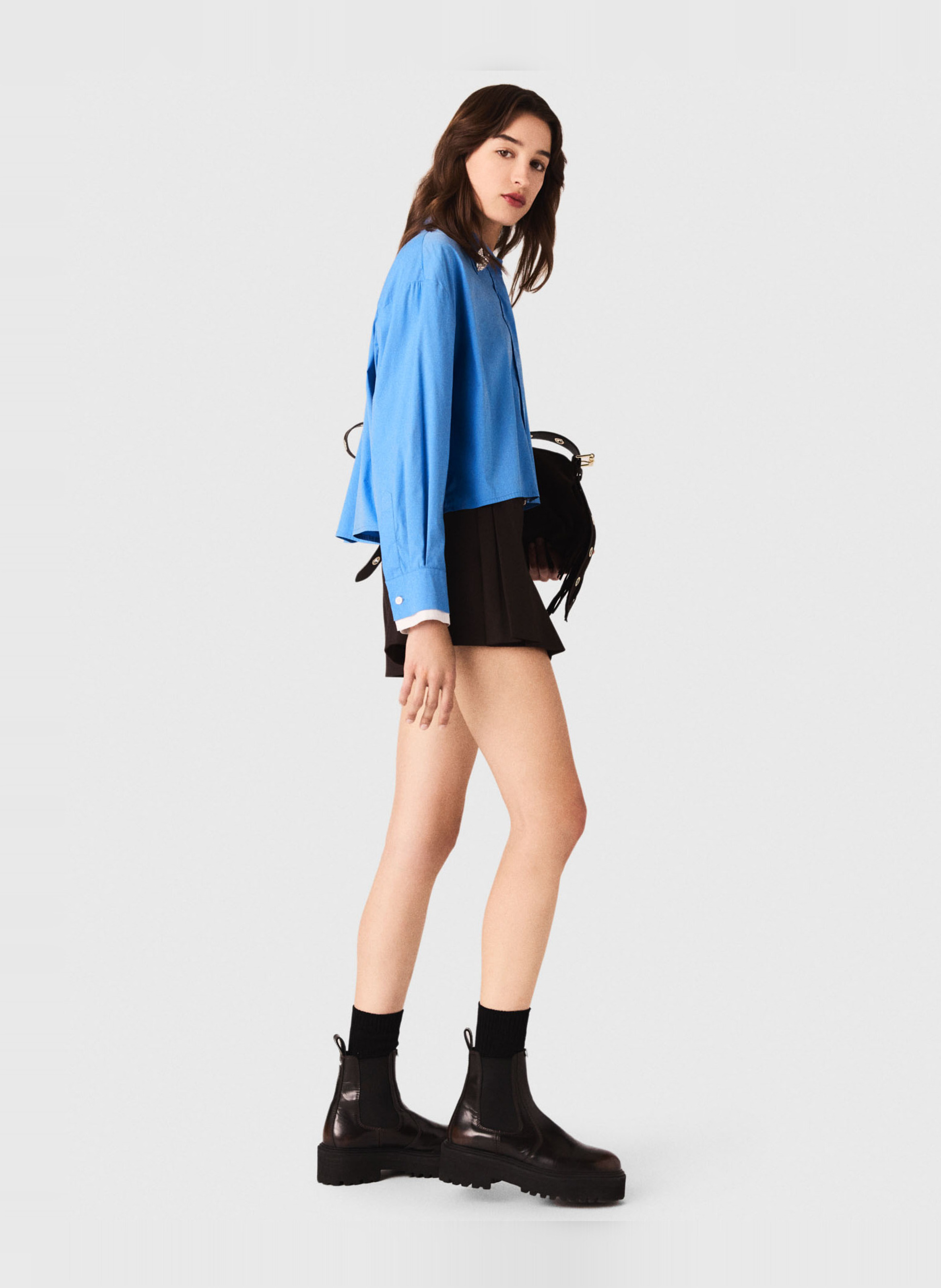 Chemise droite en coton mélangé MAJE Bleu