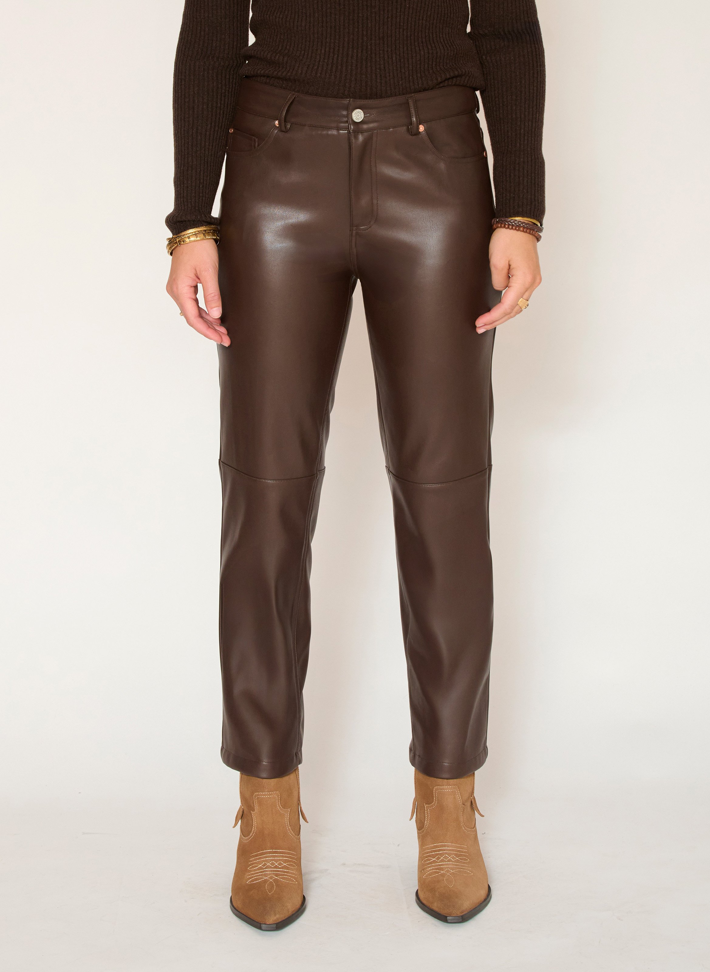 Pantalon droit effet cuir MKT Marron