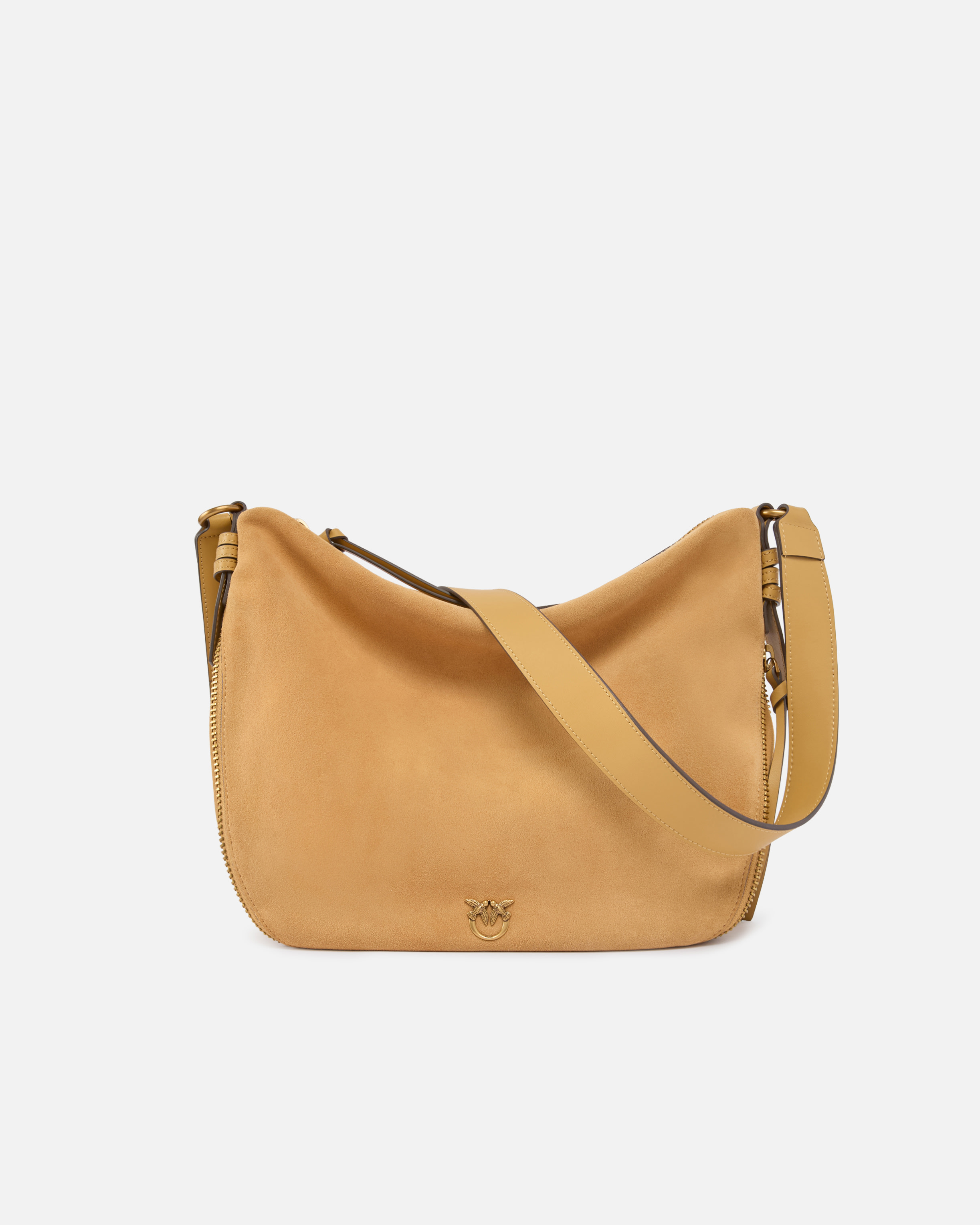 Sac hobo moyen porté épaule en daim avec logo love birds PINKO Multicolore