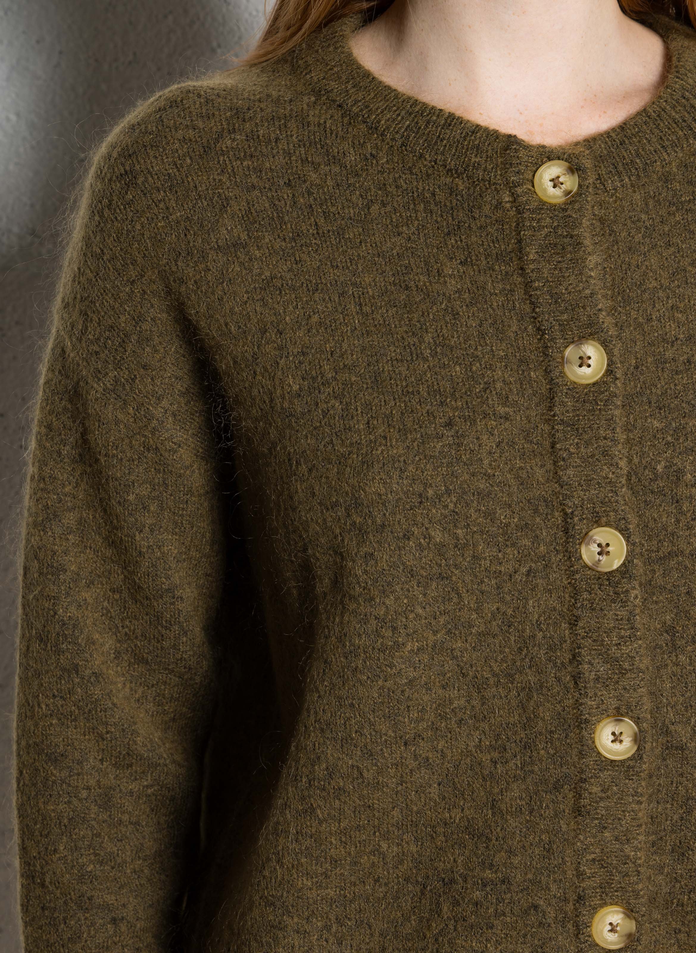 Round-neck wool-blend cardigan Green