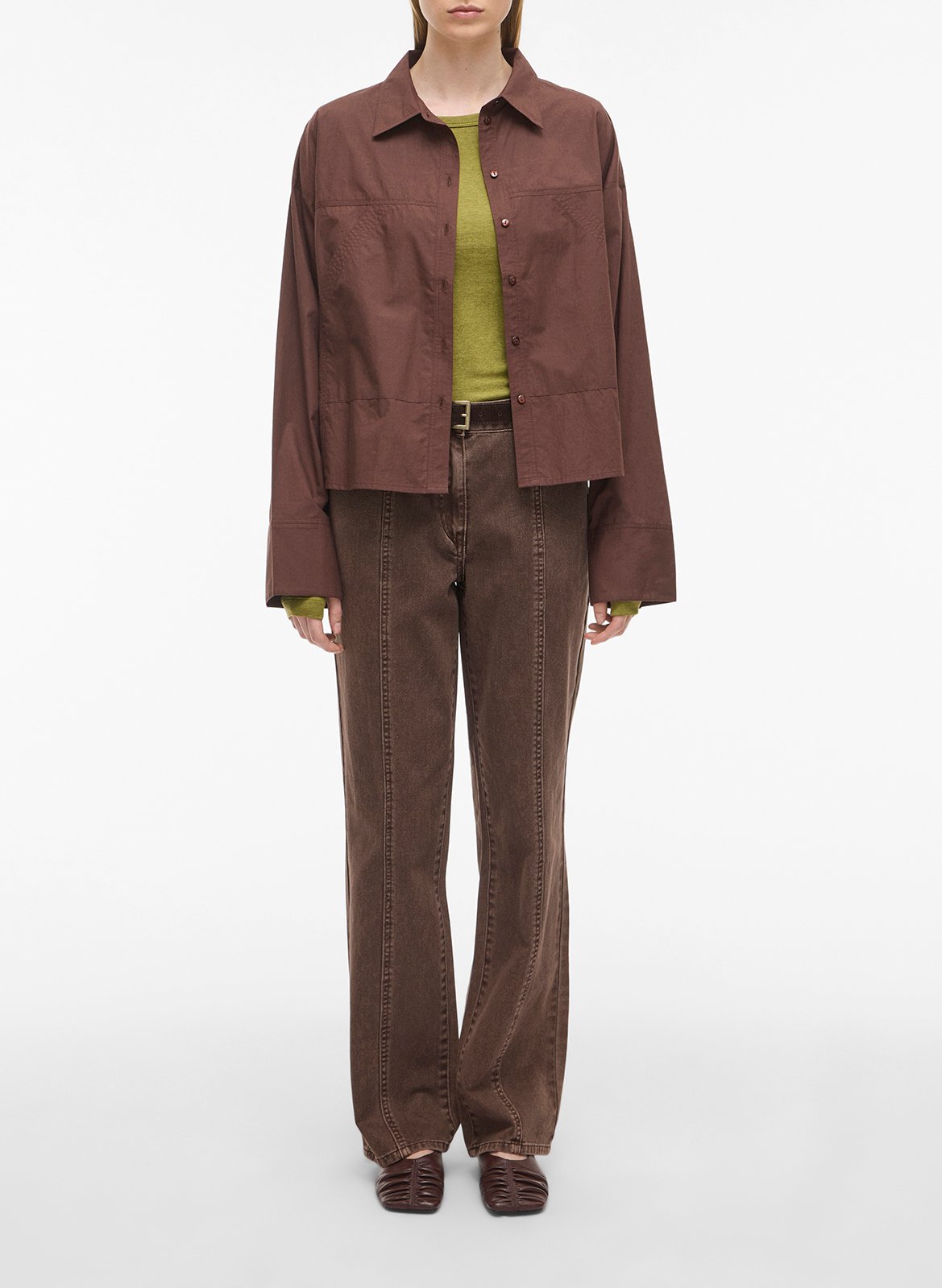 Straight-cut organic cotton shirt with classic collar ROUGE EDIT Brown