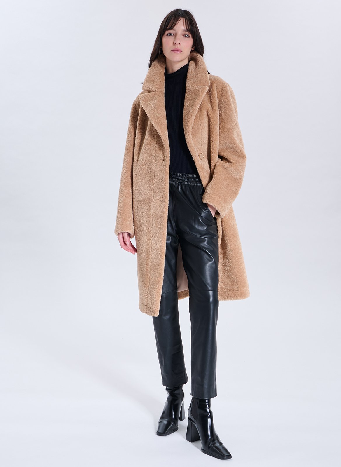 Coat with fur-lined tailored collar ZAPA Brown