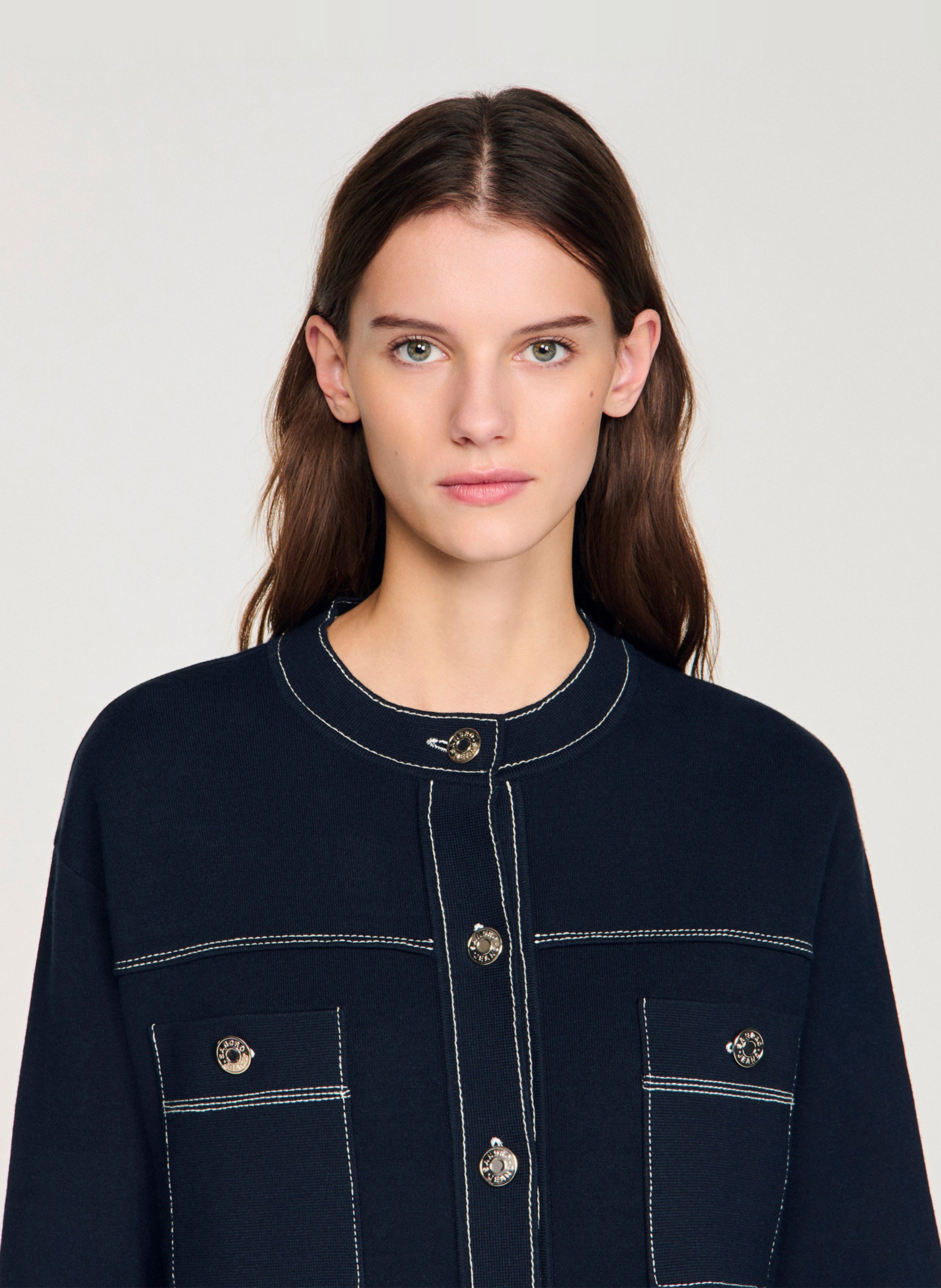 Rechte cardigan met ronde hals SANDRO Blauw