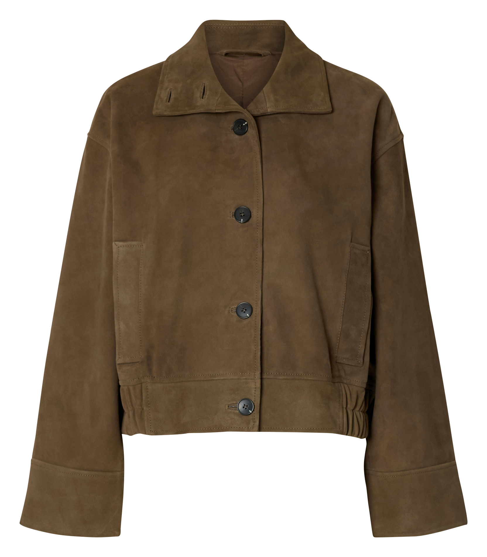 Veste en cuir velours col montant SELECTED Marron
