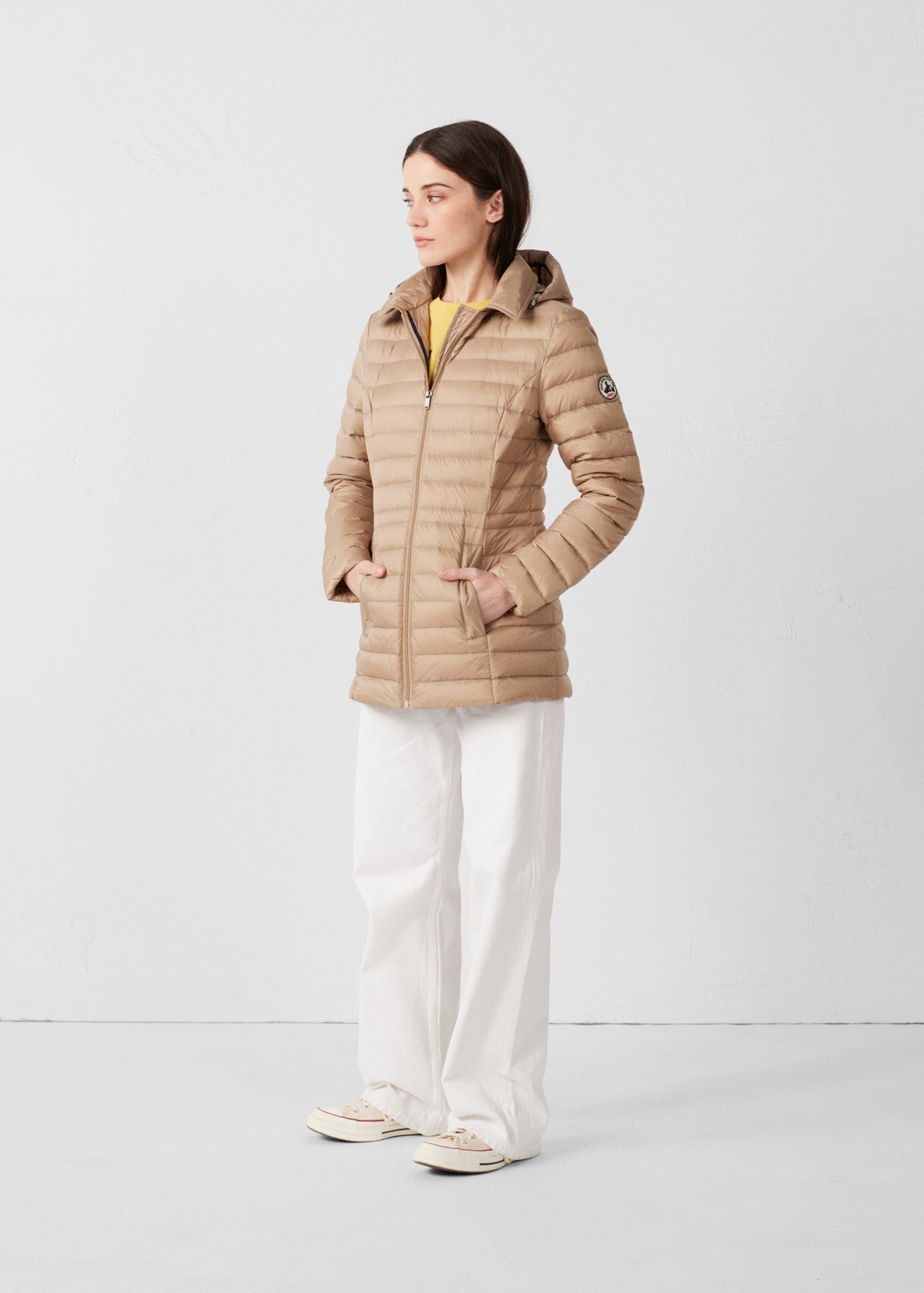 Mid-length hooded puffer jacket nour 2.0 JOTT Beige