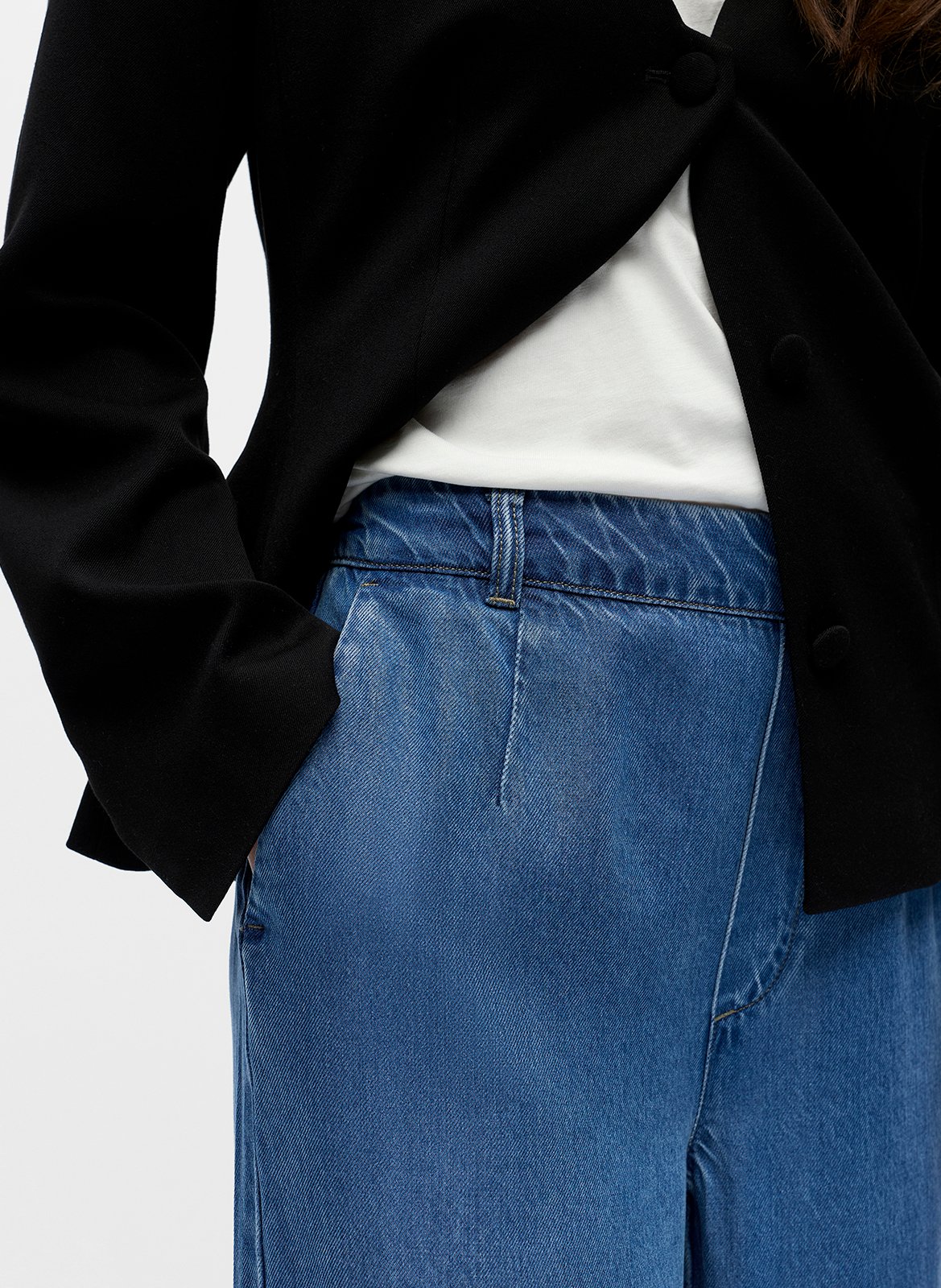 Elastische Wide Leg Hose Blau