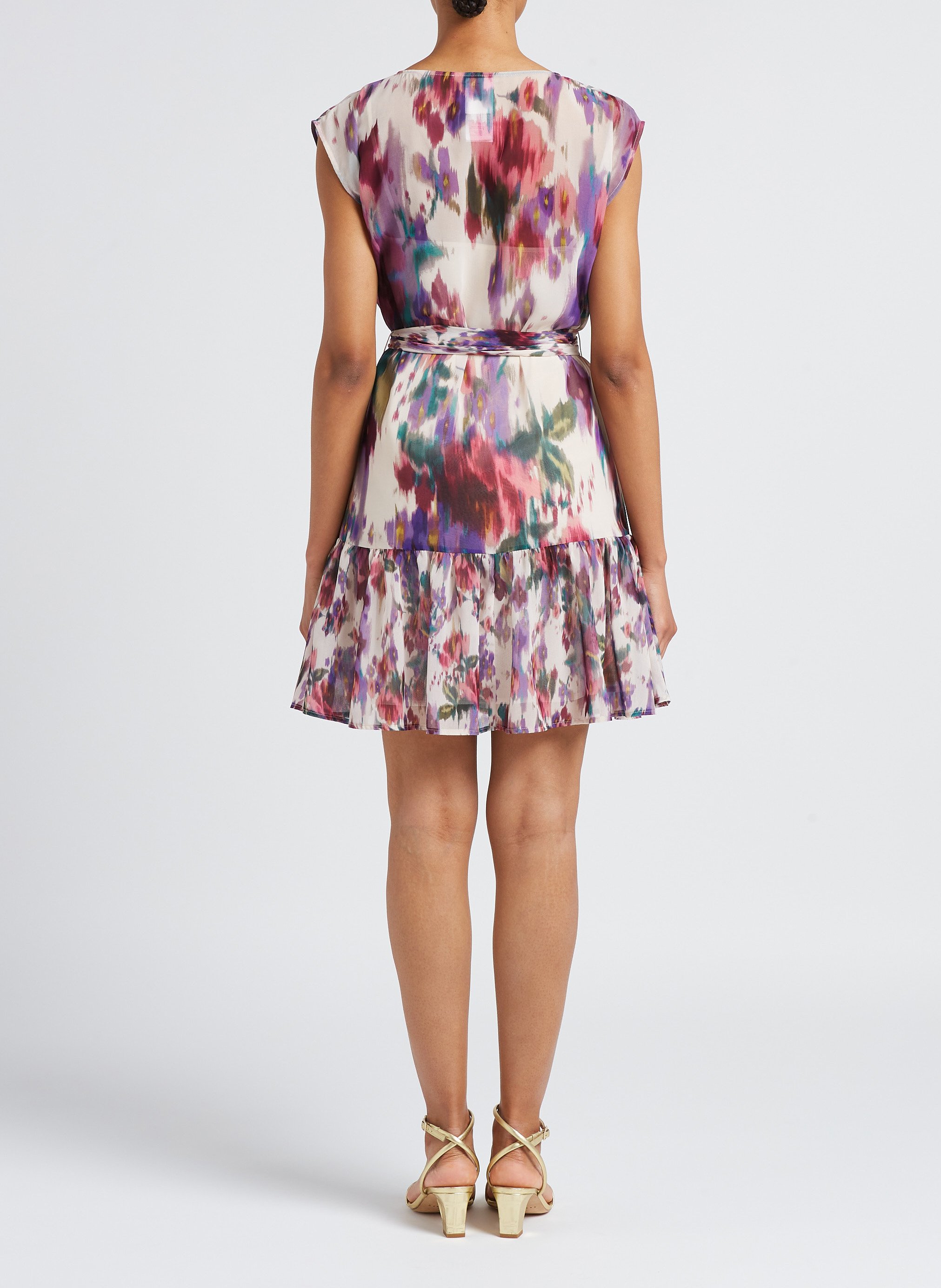 Robe courte évasée à col V imprimée PENNYBLACK Beige