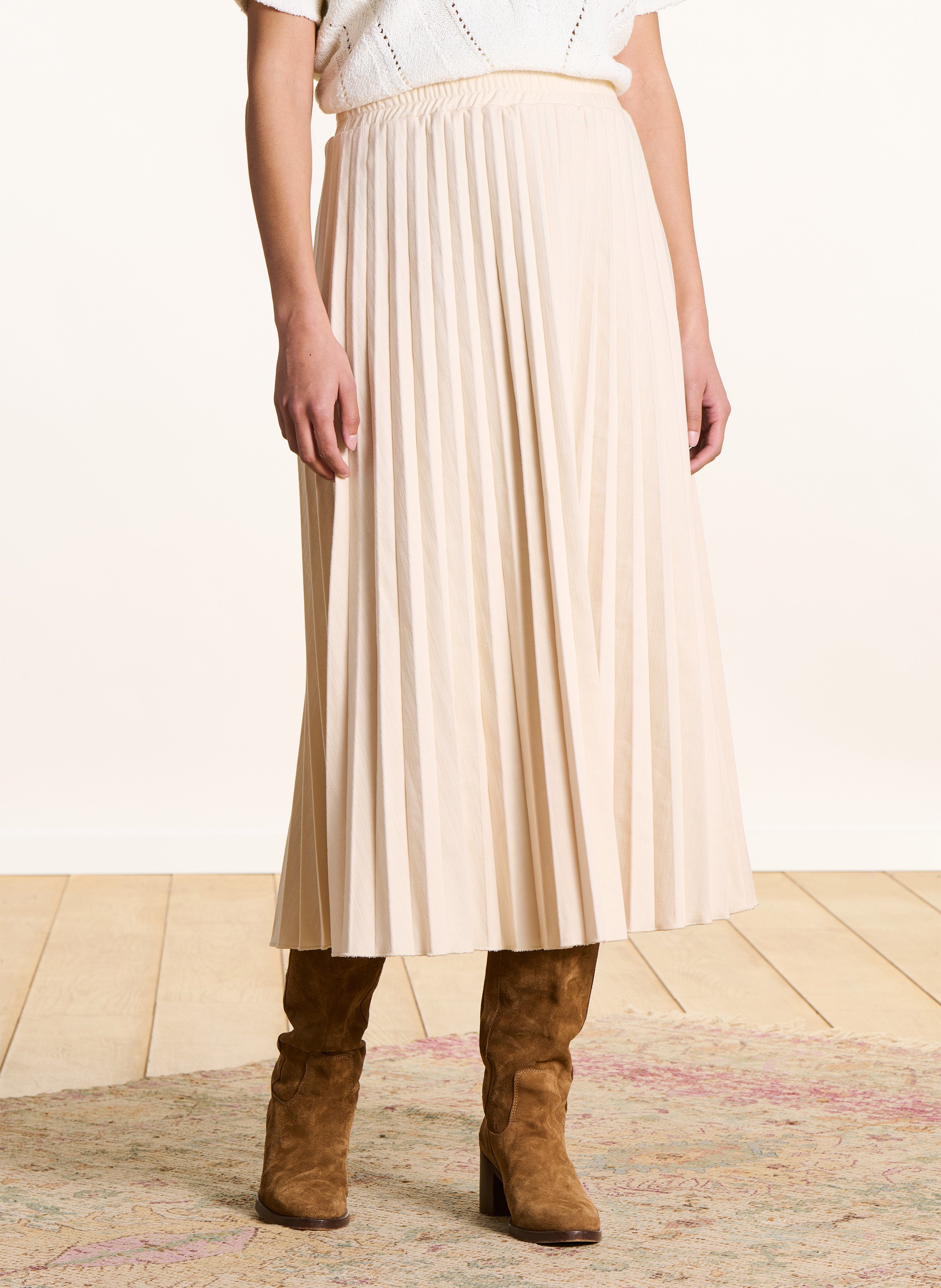 Jupe en denim évasée en coton mélangé LA FEE MARABOUTEE Blanc