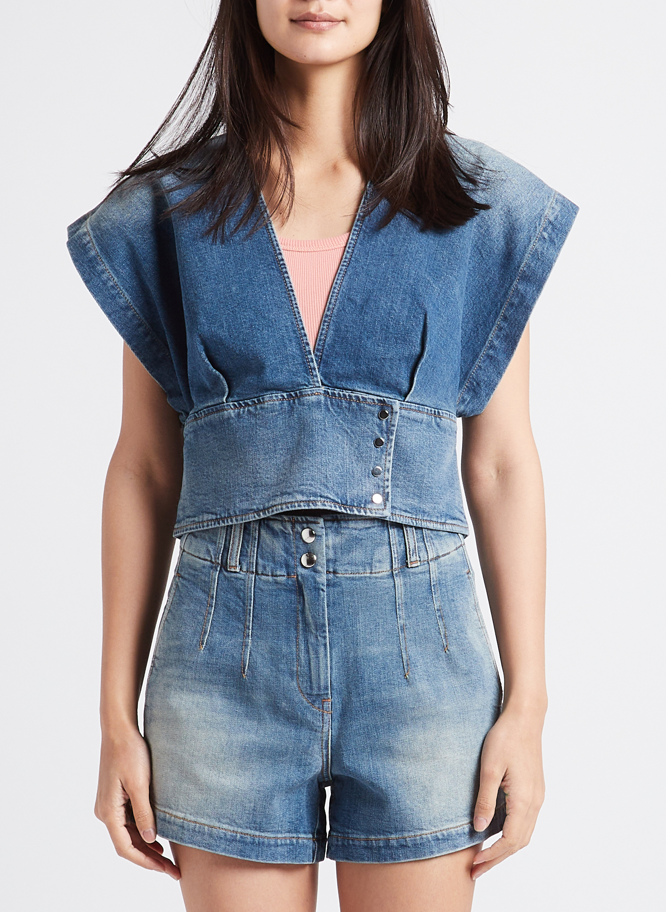 Top court col V en denim stretch  IRO Bleu