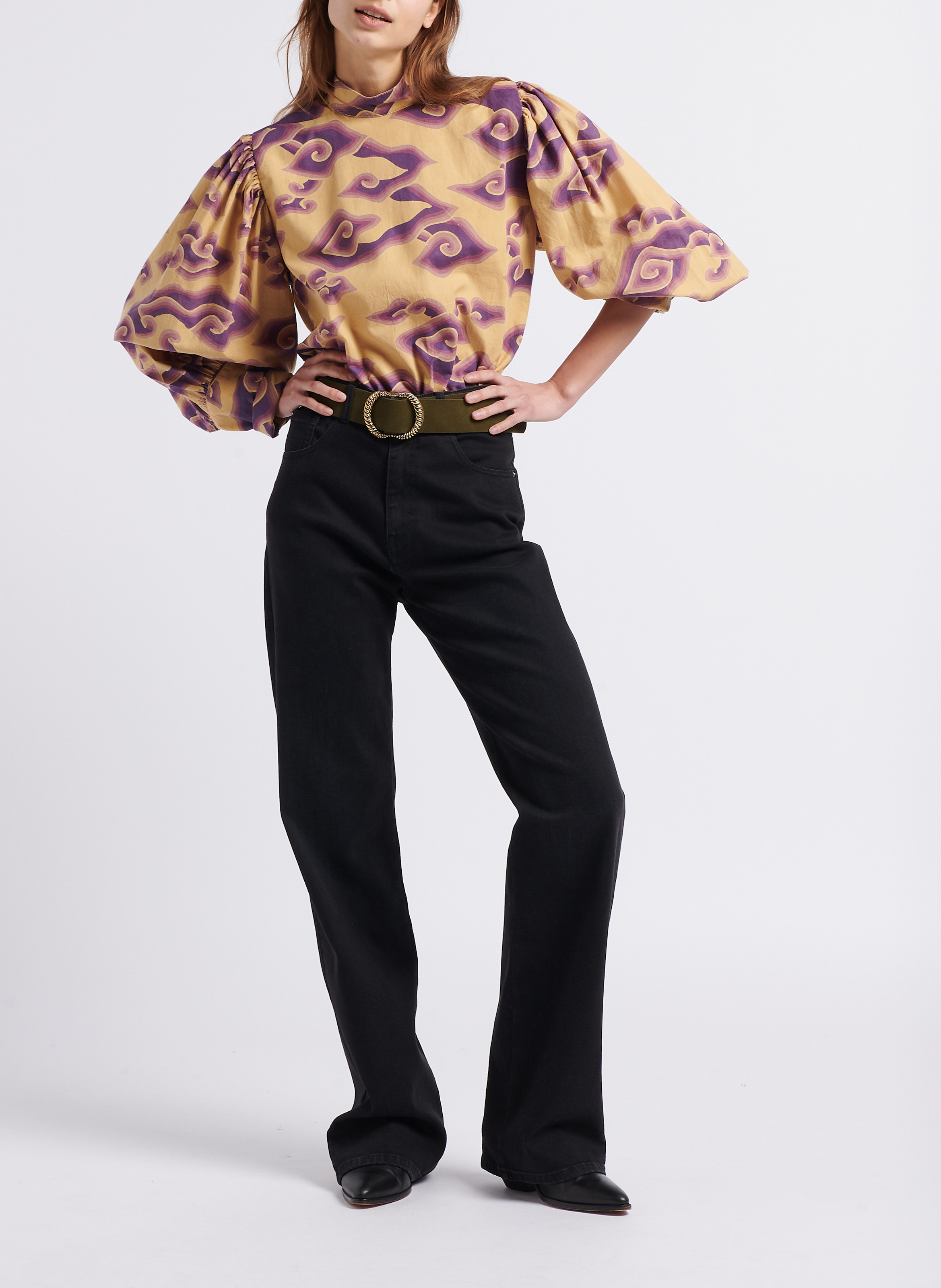 High-neck printed cotton blouse V DE VINSTER Purple