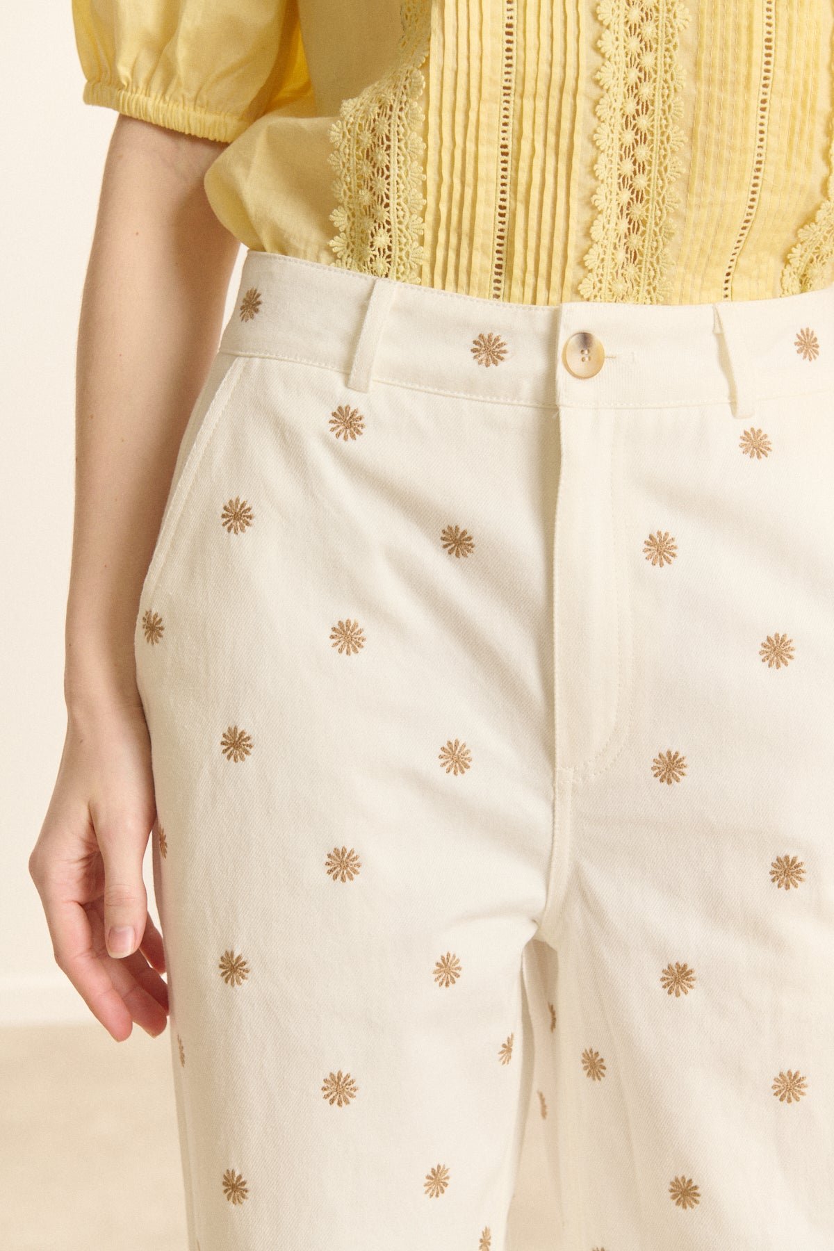 Embroidered denim pants GARANCE PARIS White
