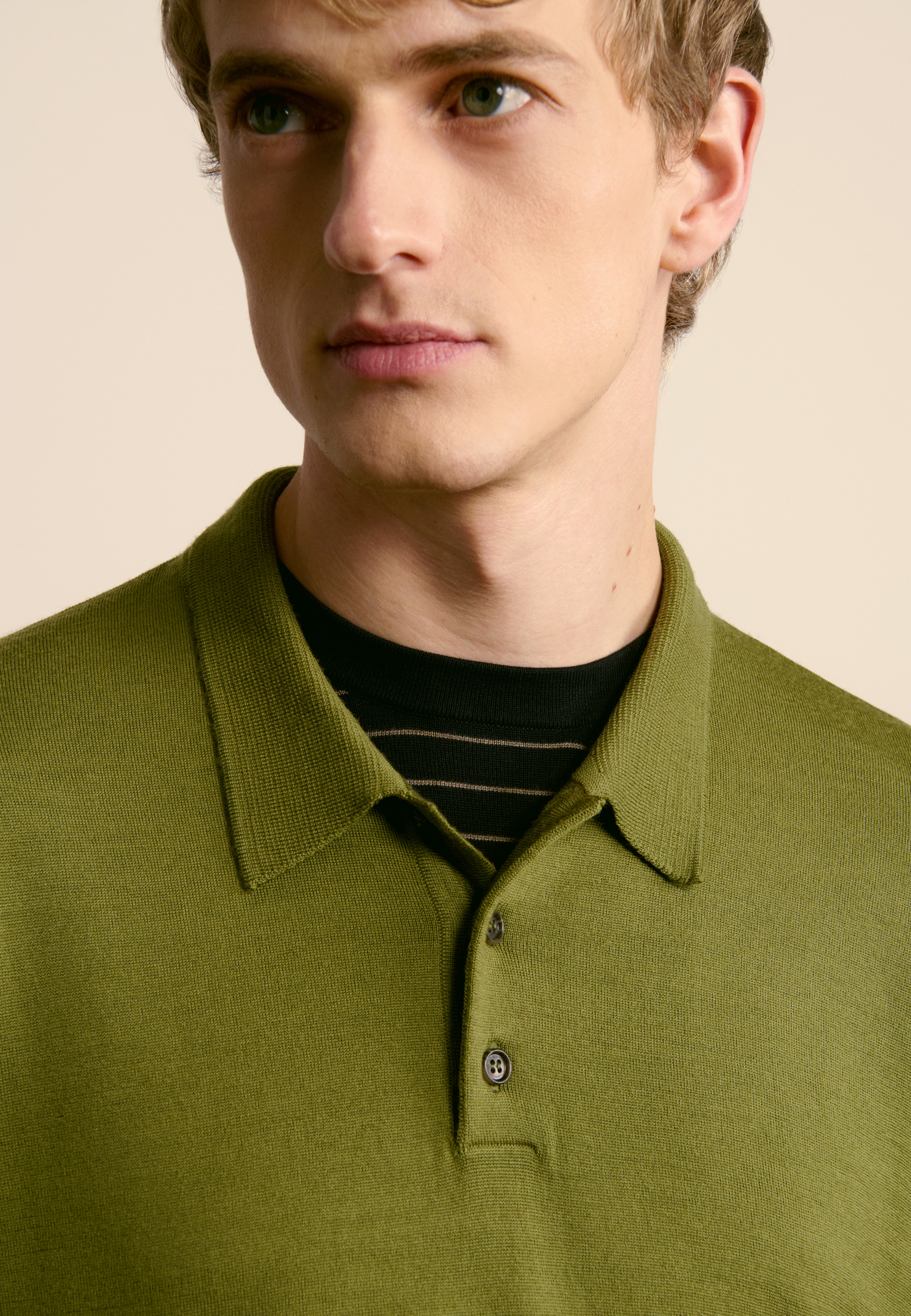 Long-sleeve Merino wool polo MAISON MONTAGUT Khaki