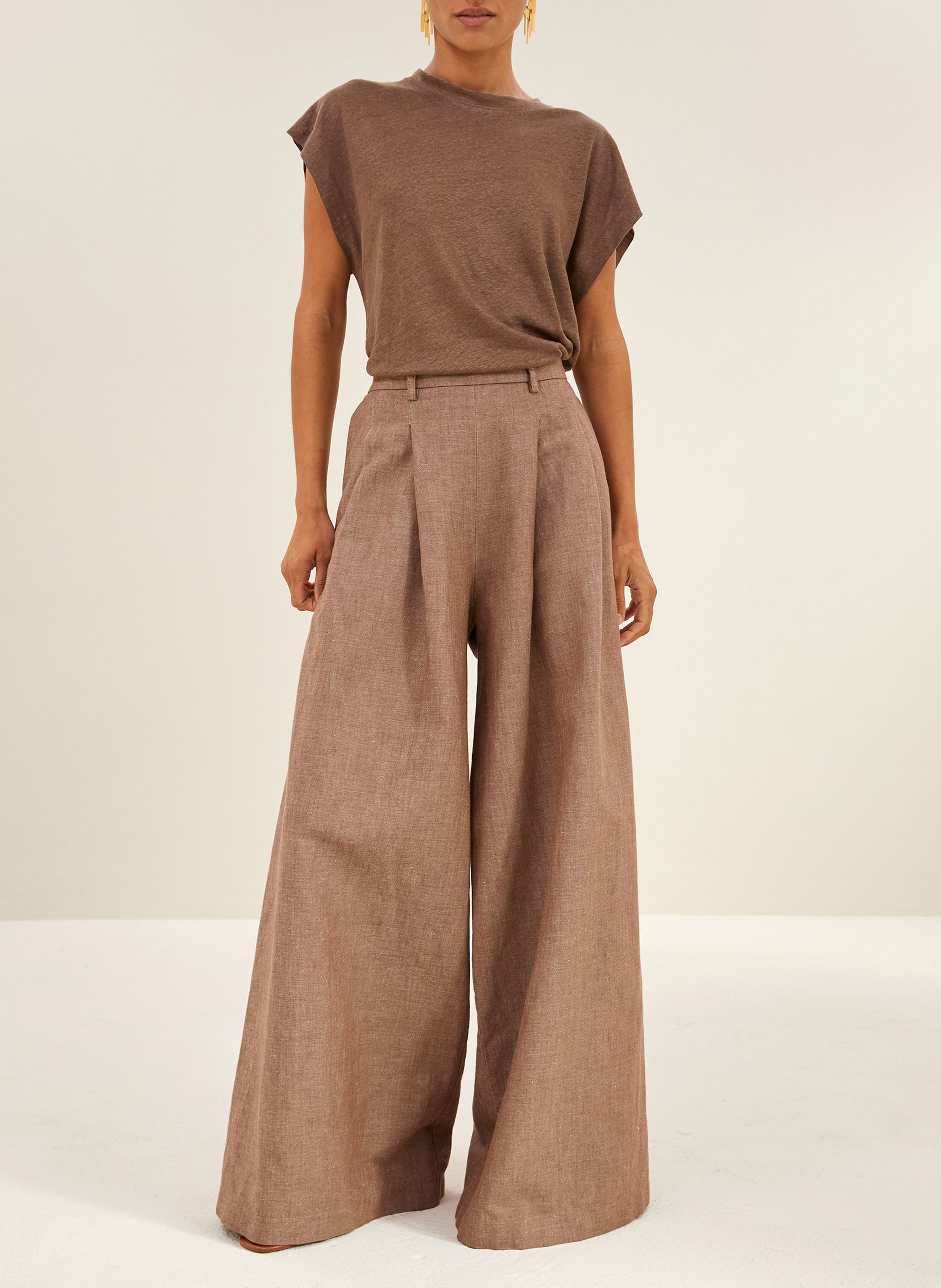 Tee-shirt col rond en lin BY BAR Marron