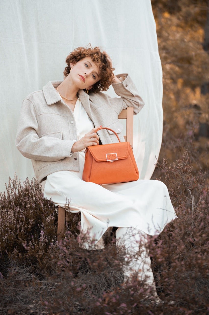 Calfskin leather handbag POURCHET Orange