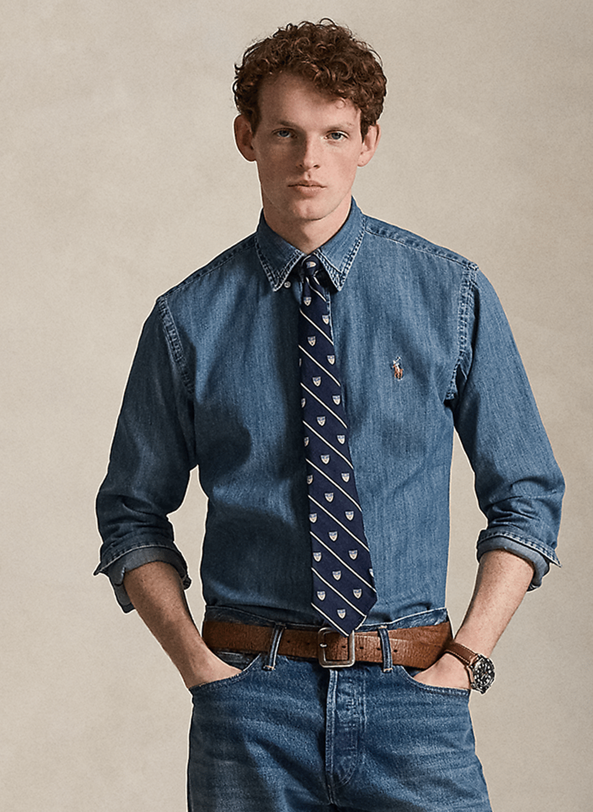 Chemise col américain regular-fit en jean POLO RALPH LAUREN Bleu