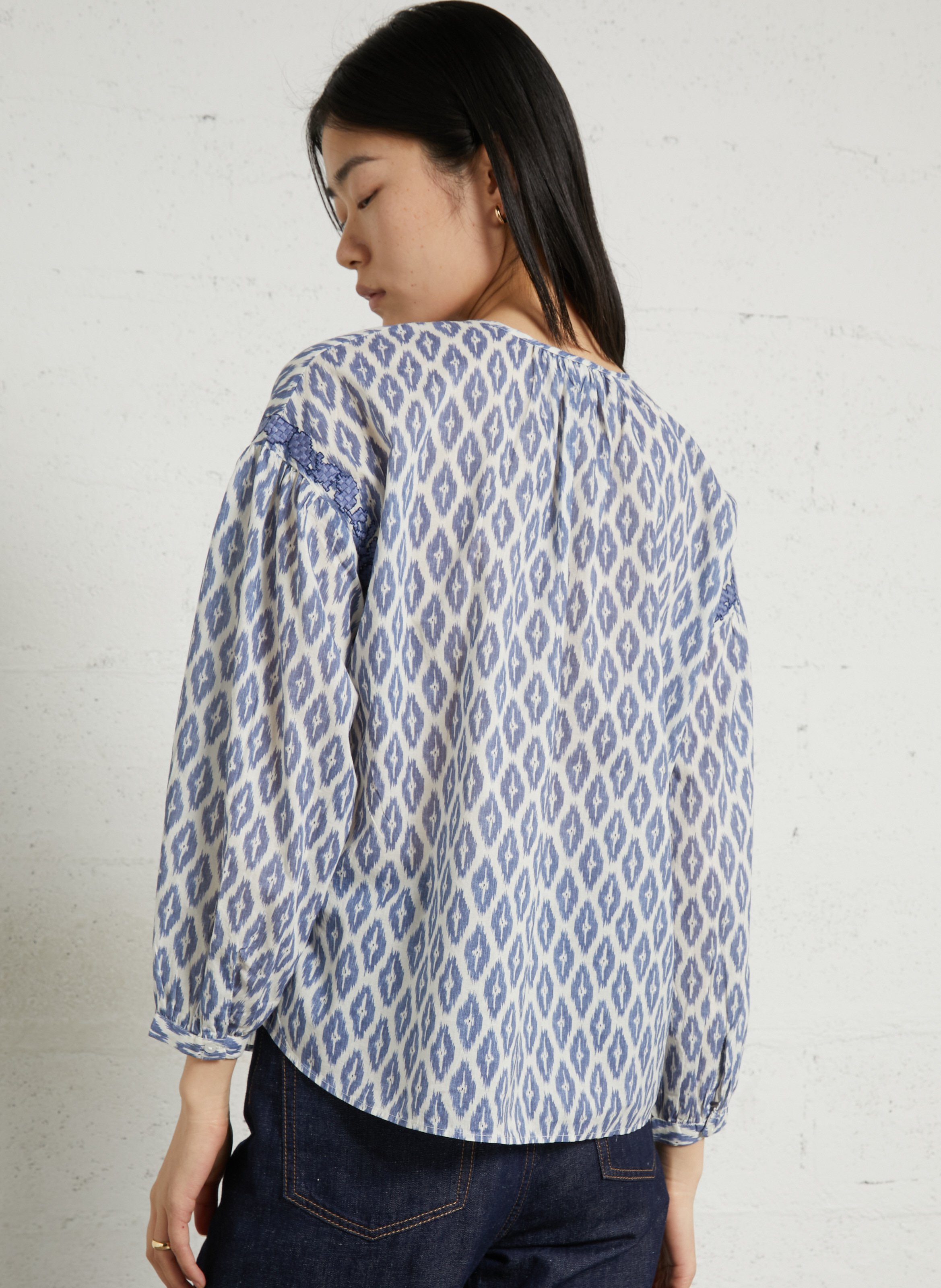 Round-neck cotton blouse SUD EXPRESS Blue