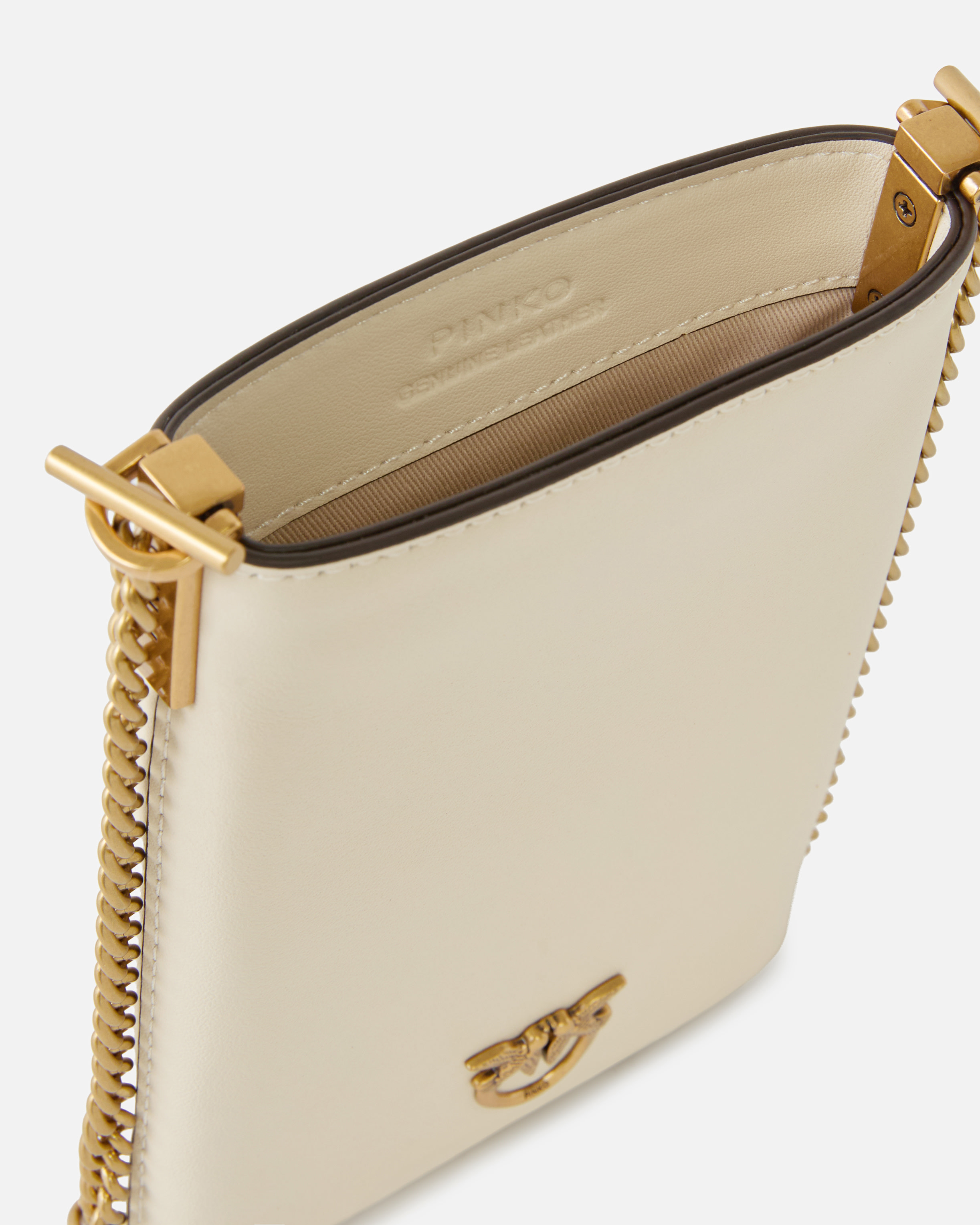 Leather smartphone case with shoulder strap PINKO White