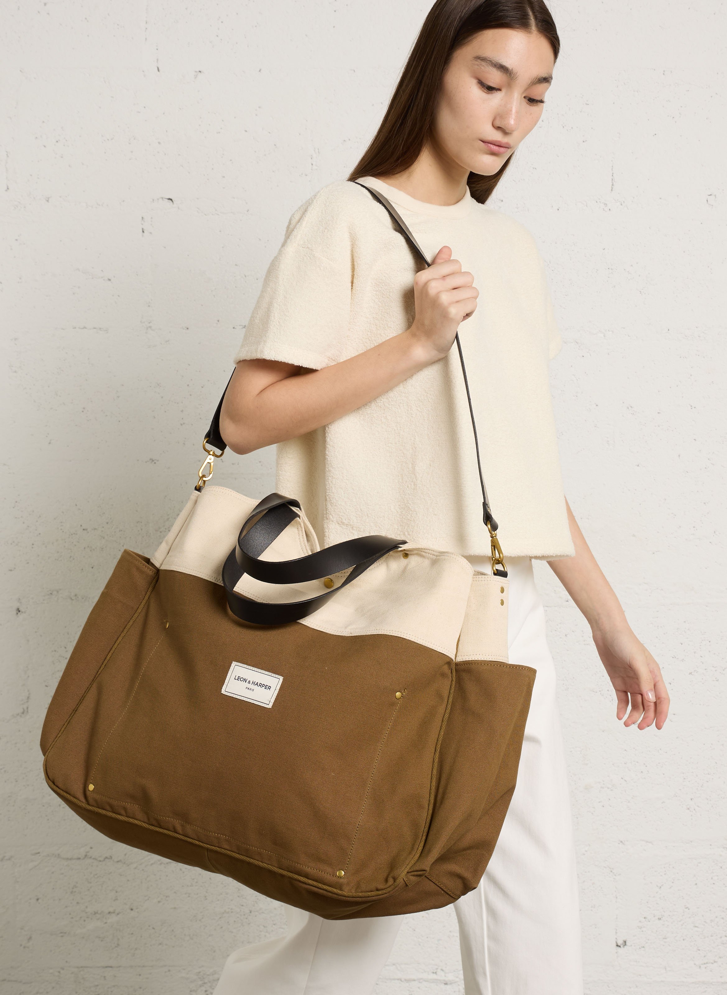 Cotton tote bag LEON & HARPER Brown