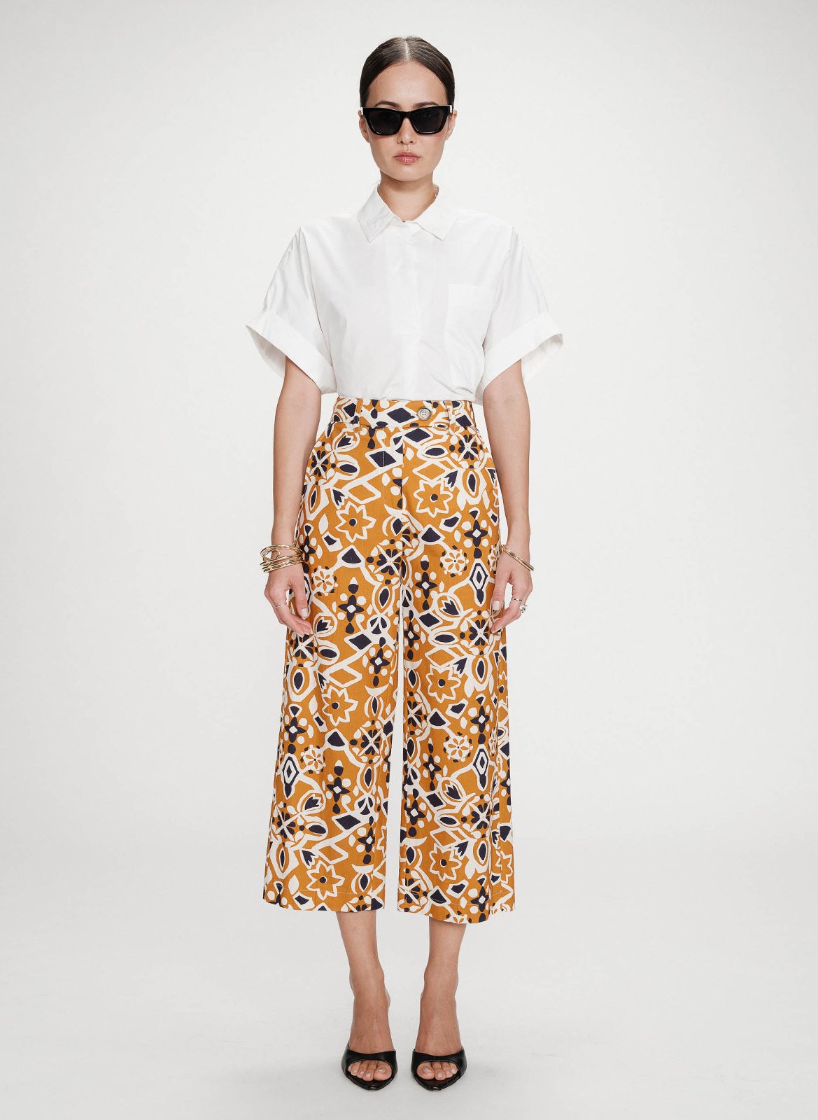 High-waisted 7/8 printed pants GRACE ET MILA Orange