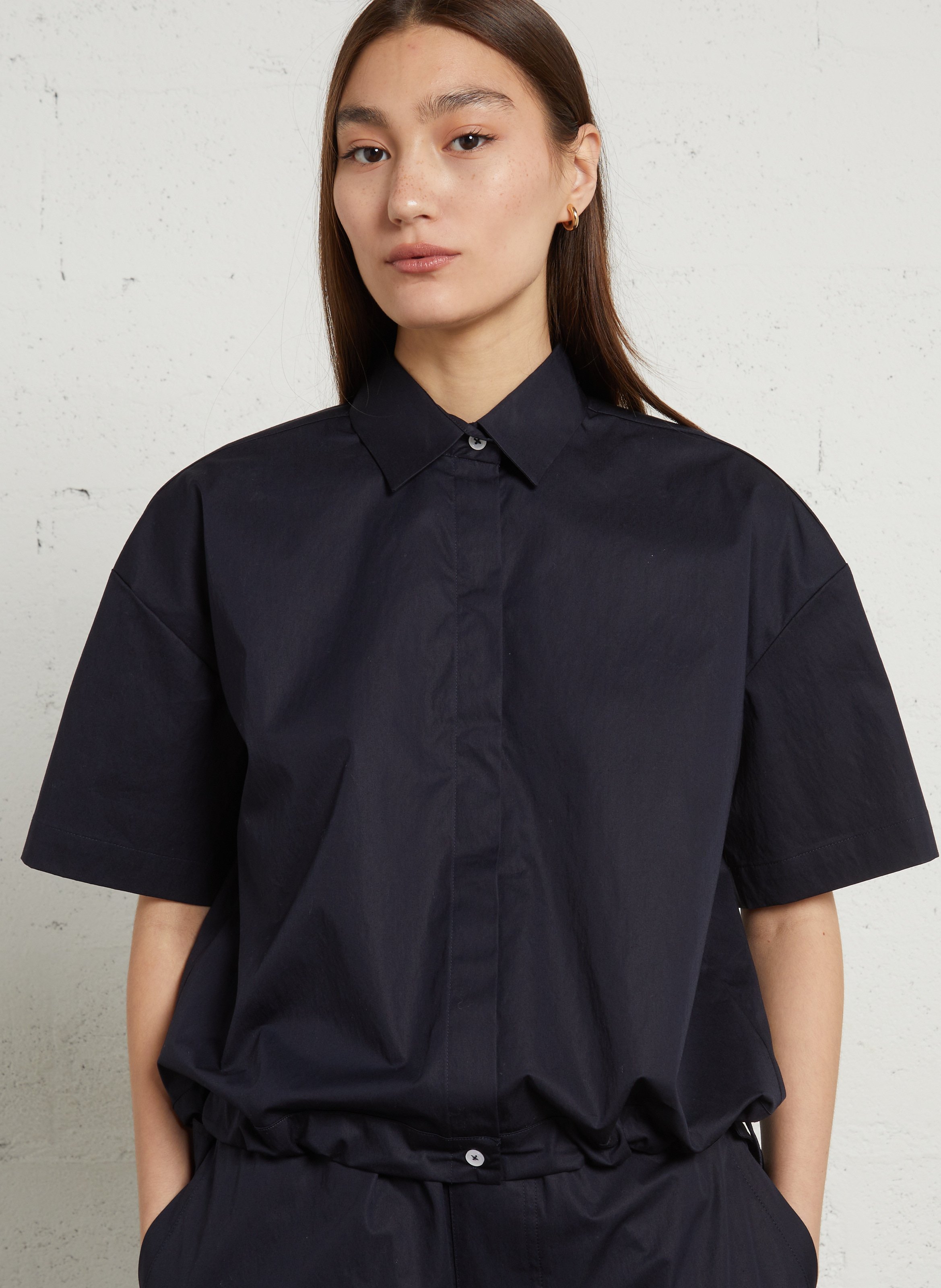 Short-sleeved solid color cotton shirt RAE ANTWERP Blue