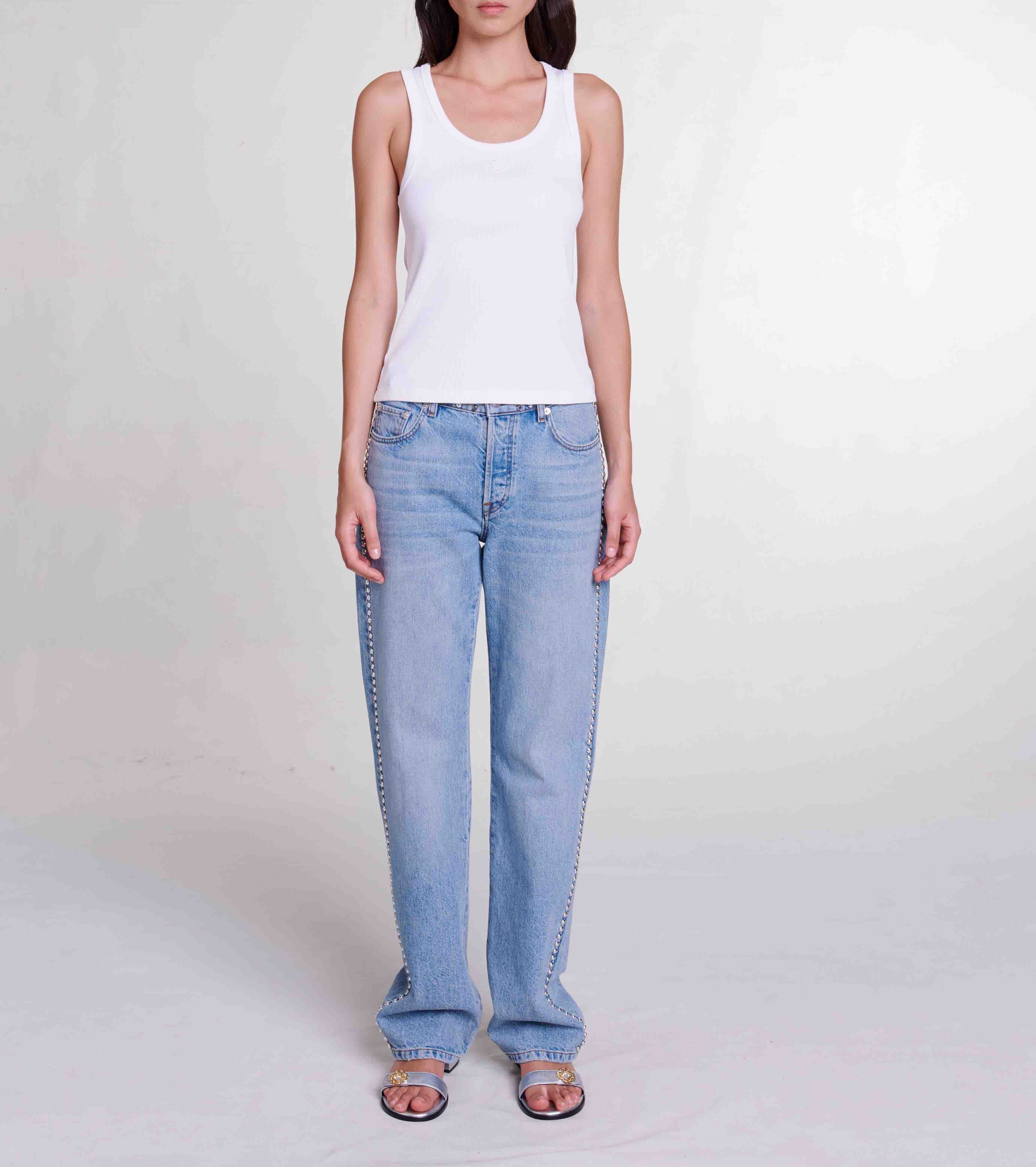 Rechte singlet van geribbeld katoen met ronde hals MAJE