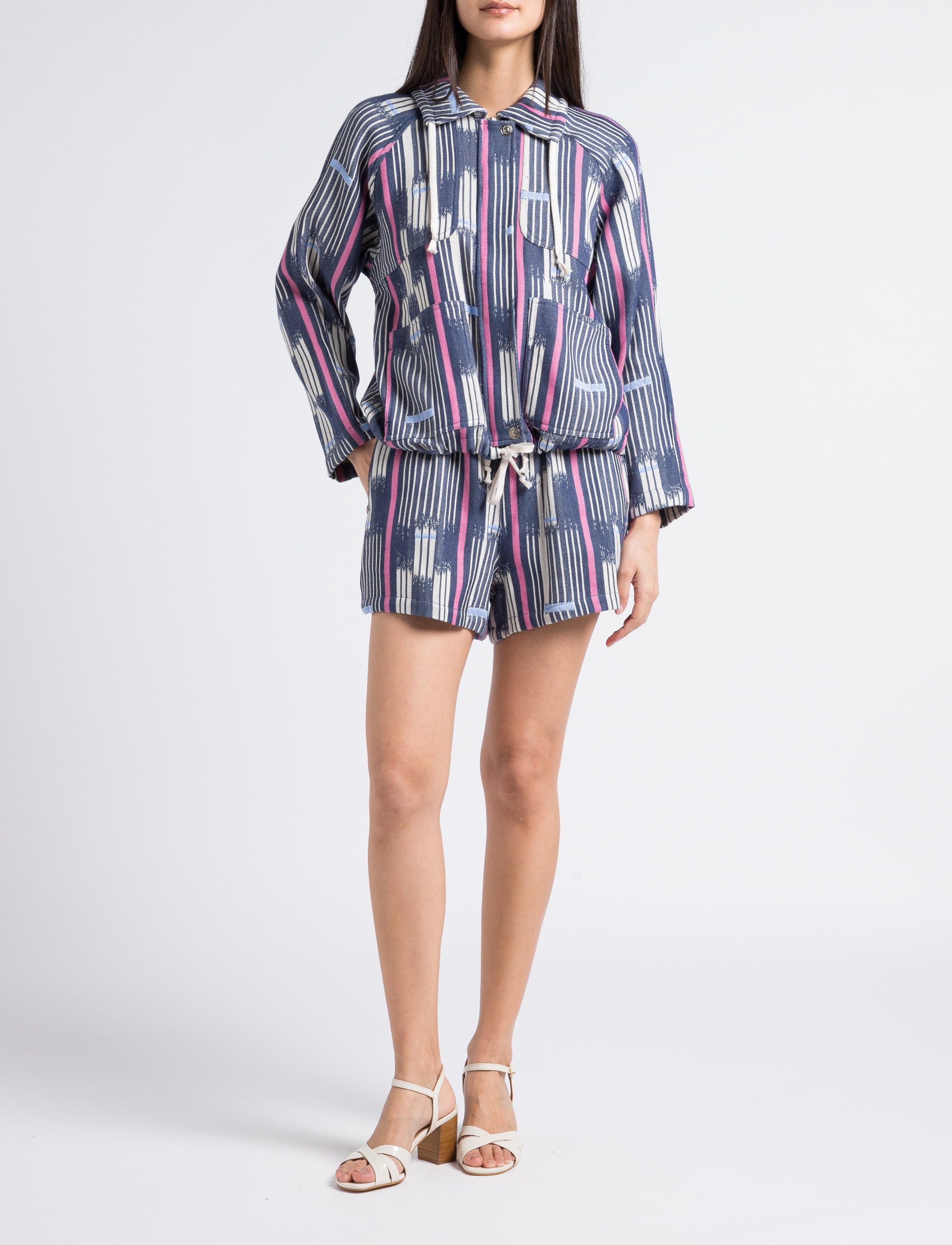 Straight-leg high-waisted striped jacquard and organic cotton shorts THE NEW SOCIETY Multicolored