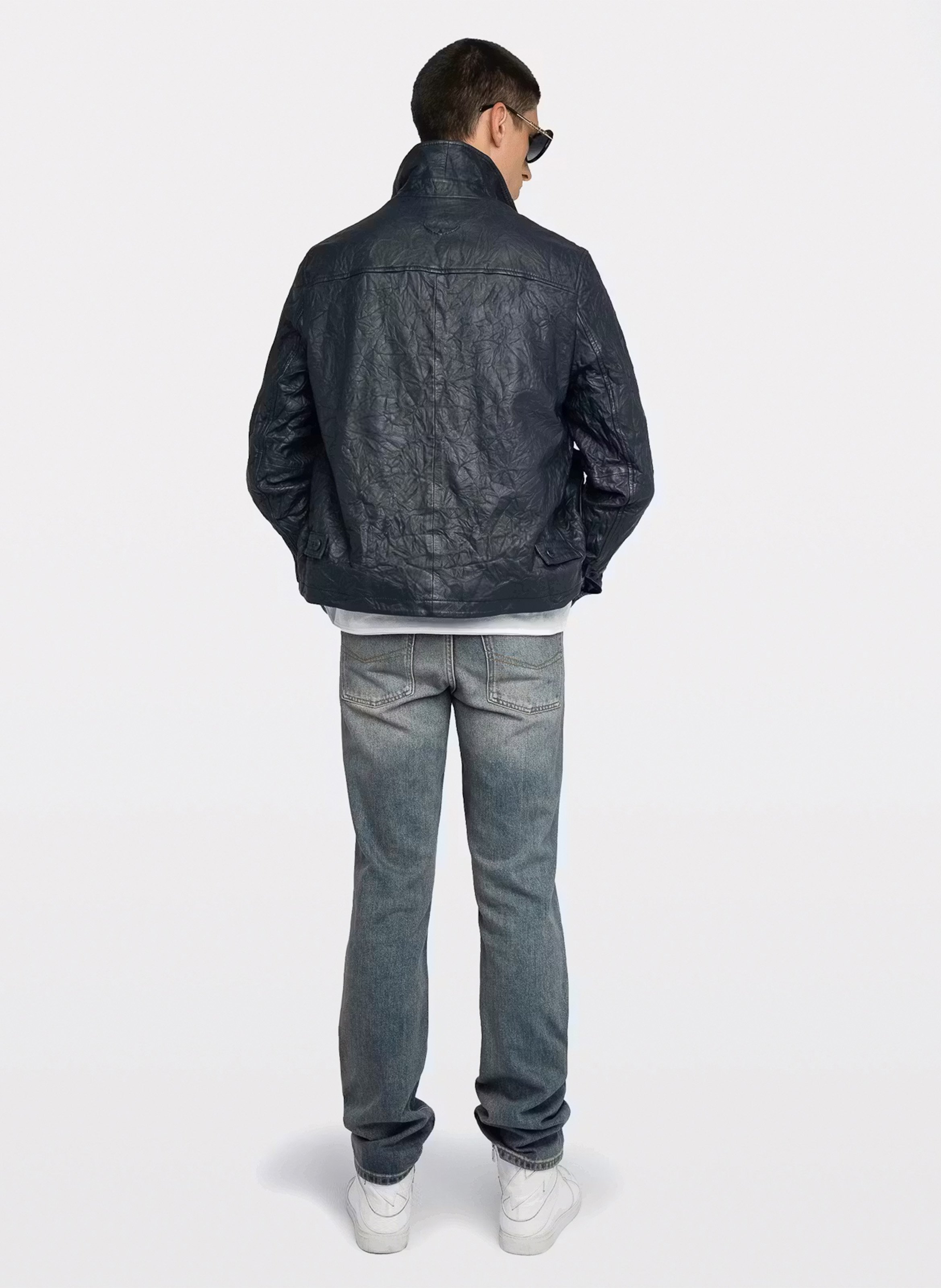 Veste droite zippée froissée en cuir ZADIG&VOLTAIRE Bleu