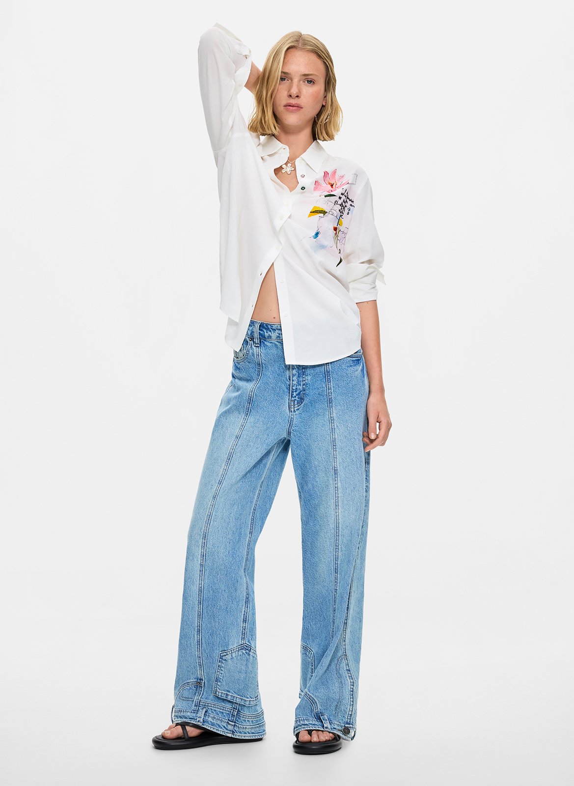Chemise droite à imprimé devant DESIGUAL Blanc