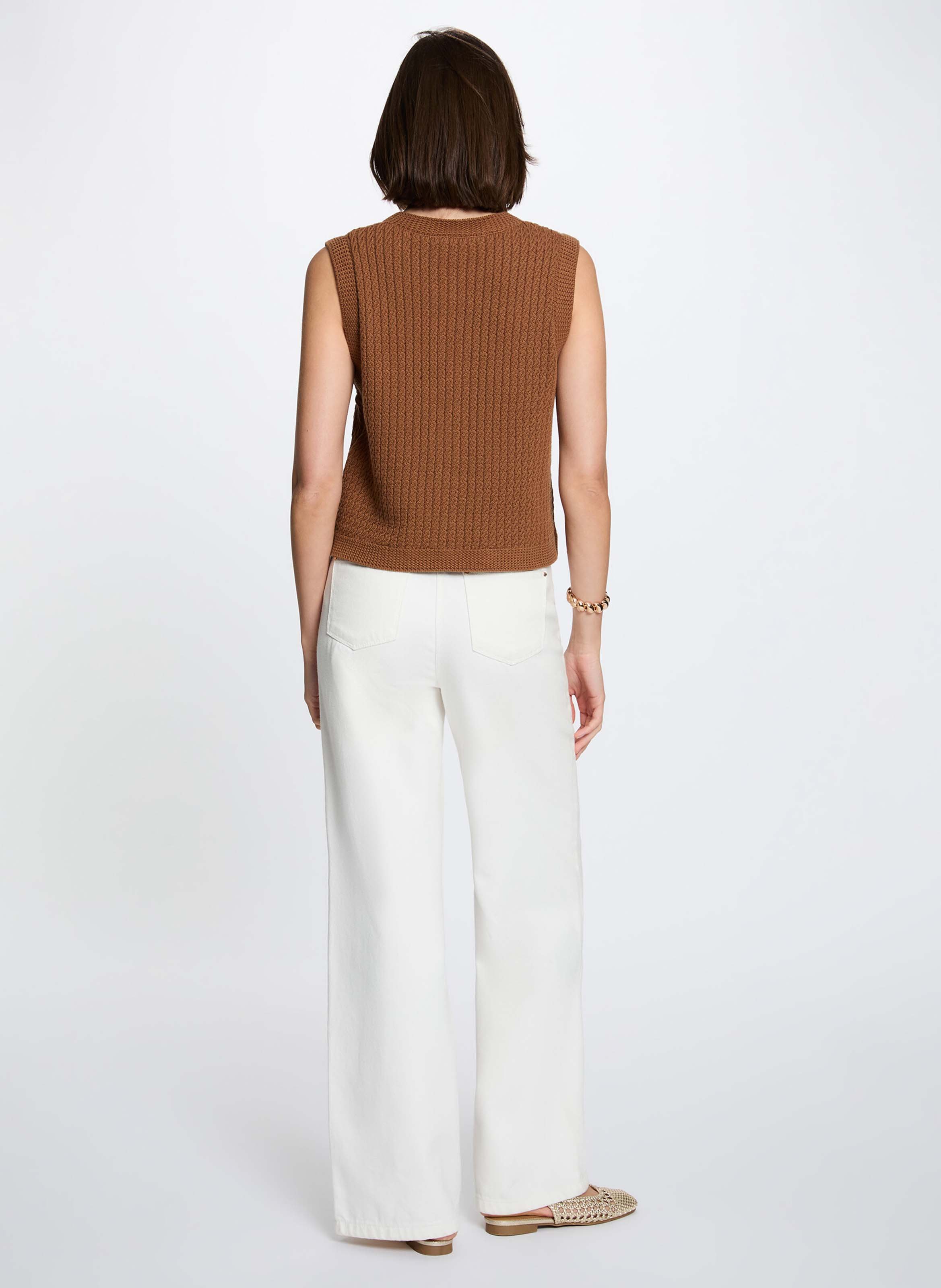 Cardigan sans manches en coton MORGAN Marron