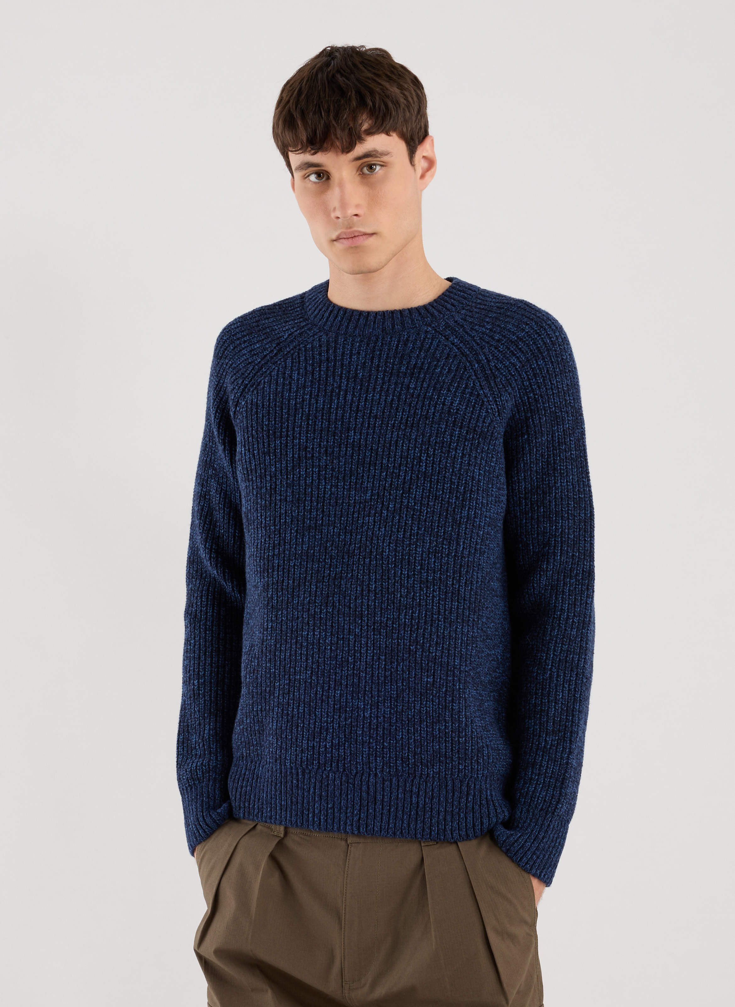 Round neck wool blend boys sweater SAISON 1865 Blue