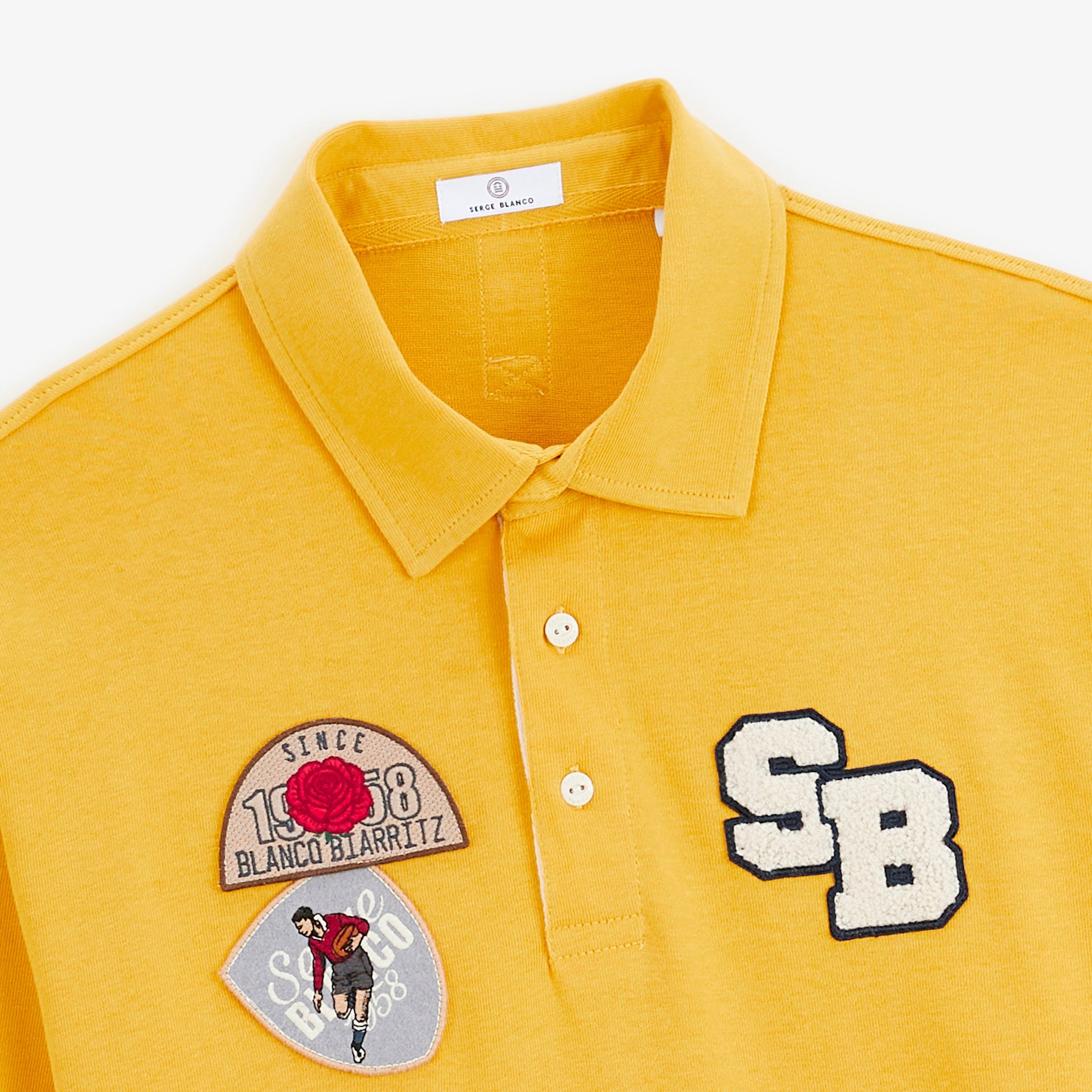 Rugby polo with long sleeves and embroidered badges in mustard yellow SERGE BLANCO Yellow