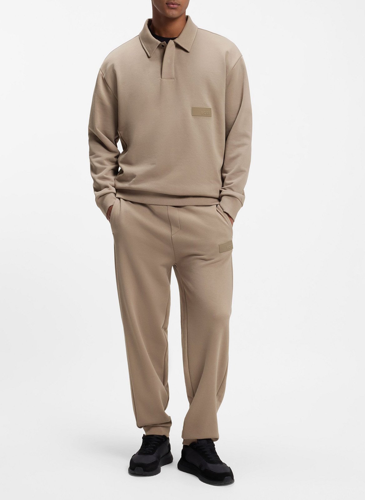 Straight plain sweatshirt in fleece BOSS Khaki