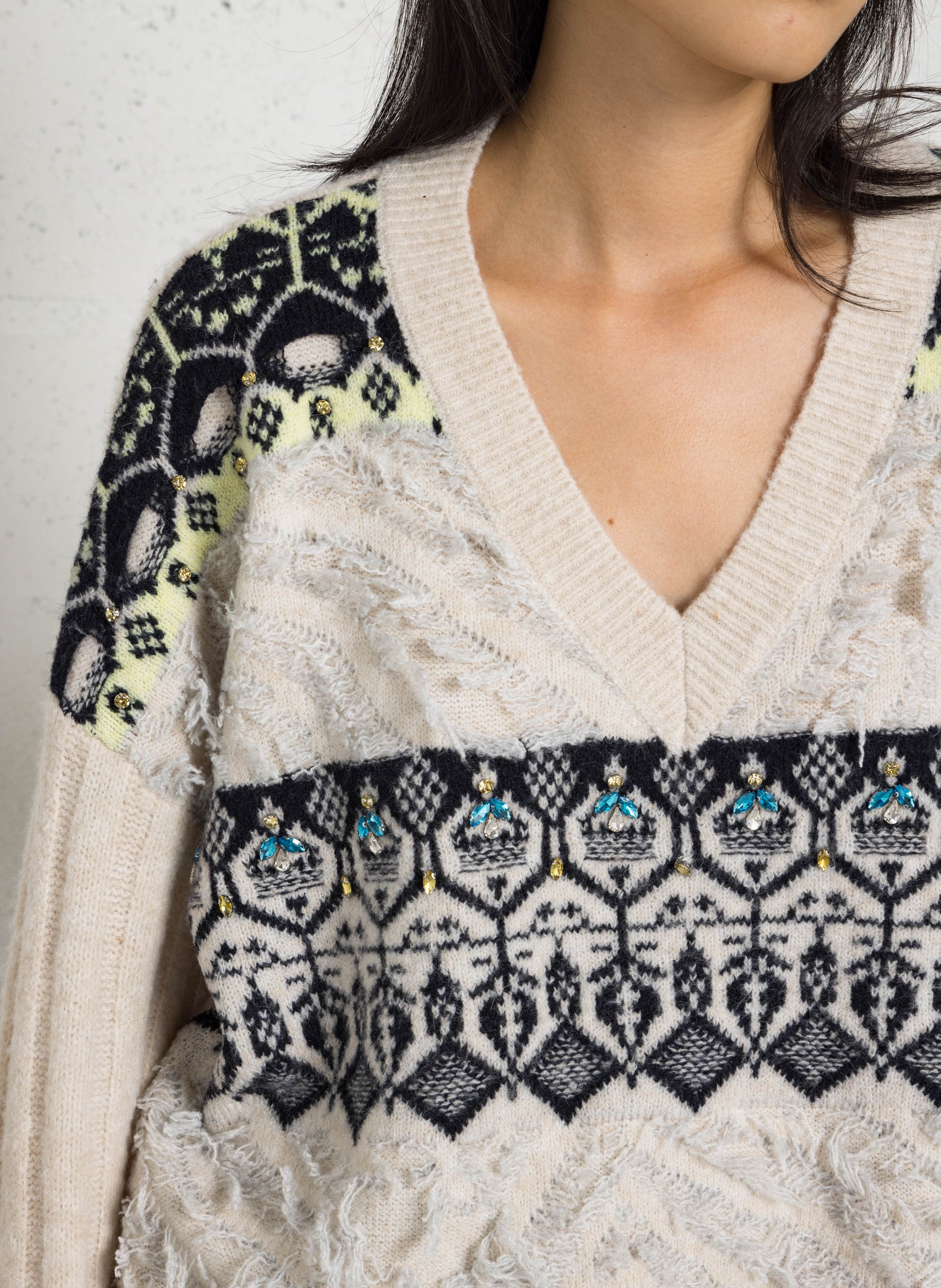 Ample V-neck sweater with rhinestone details LIU JO Multicolored