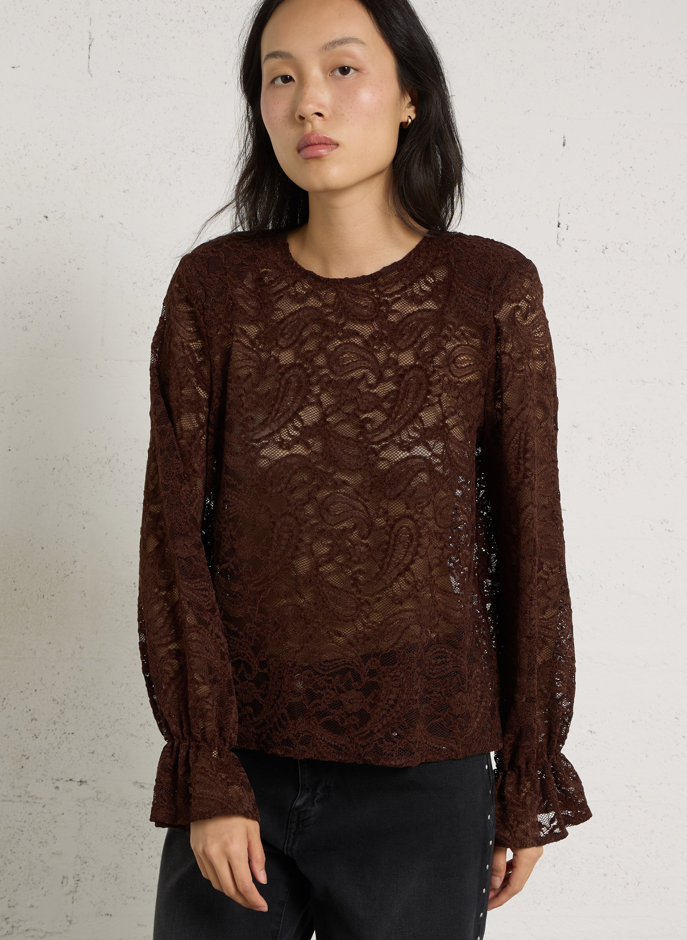 Top droit manches longues en dentelle PLEASE