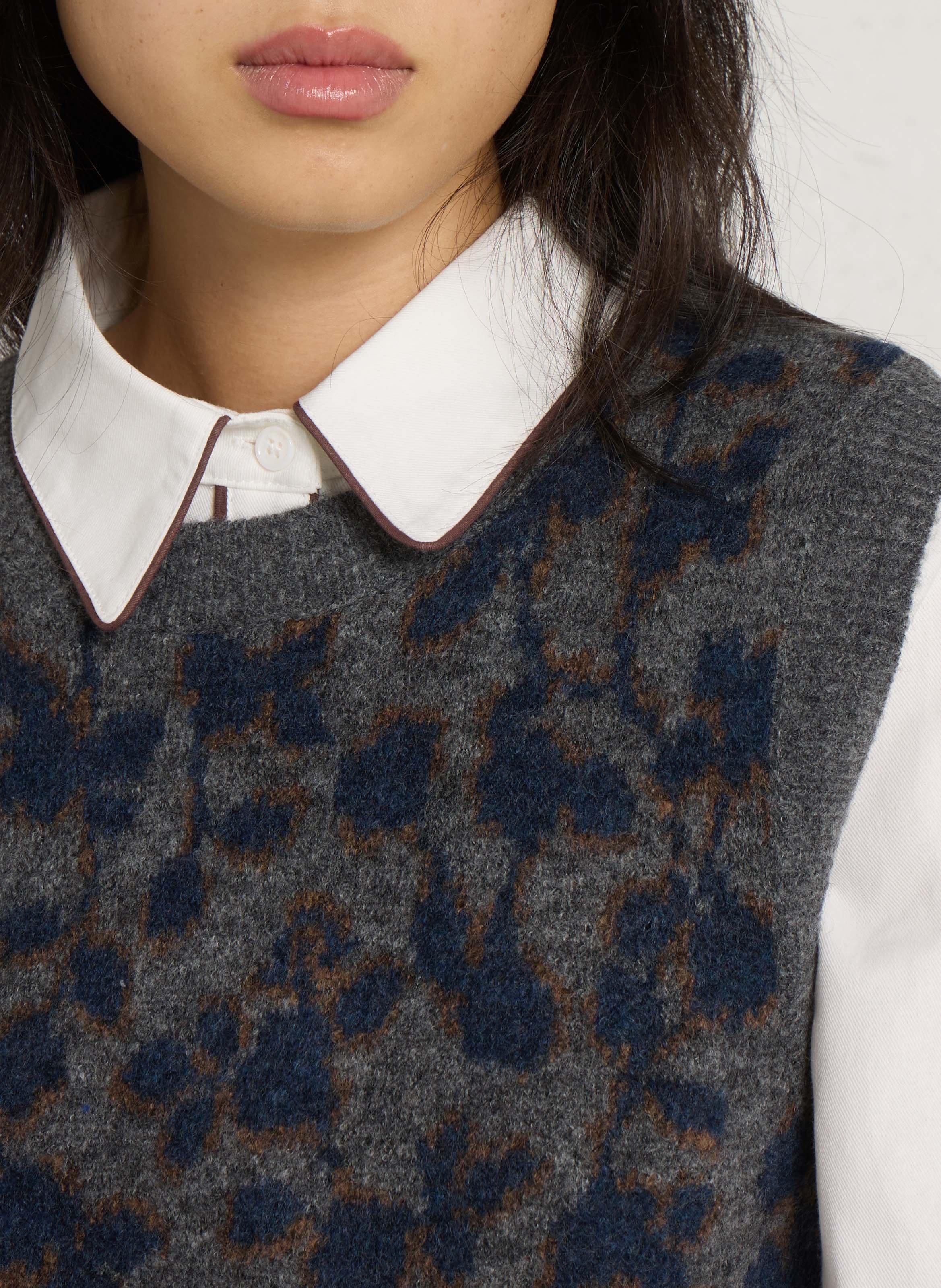 Pull droit col rond sans manches imprimé fleuri NICE THINGS Gris