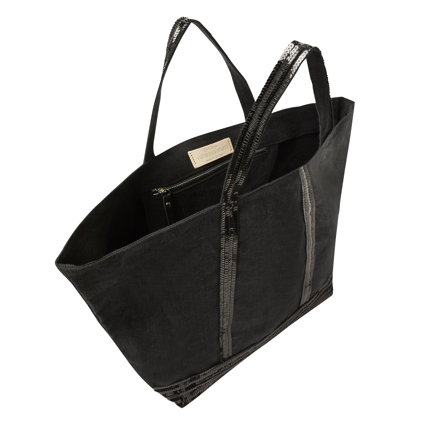Large sequin-embroidered linen tote bag VANESSA BRUNO Black