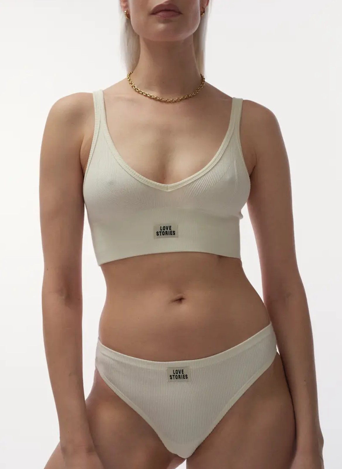 Geripptes Baumwollmischgewebe LOVE STORIES Weiss